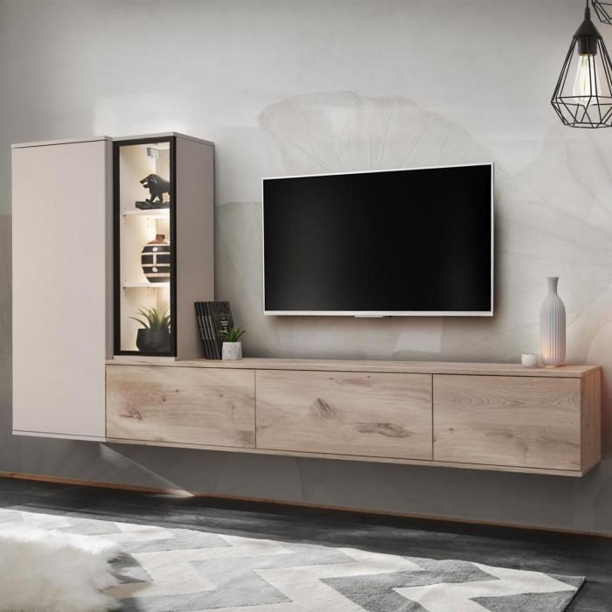 Paris Prix Ensemble Meuble TV Design  Clare  240cm Beige & Naturel