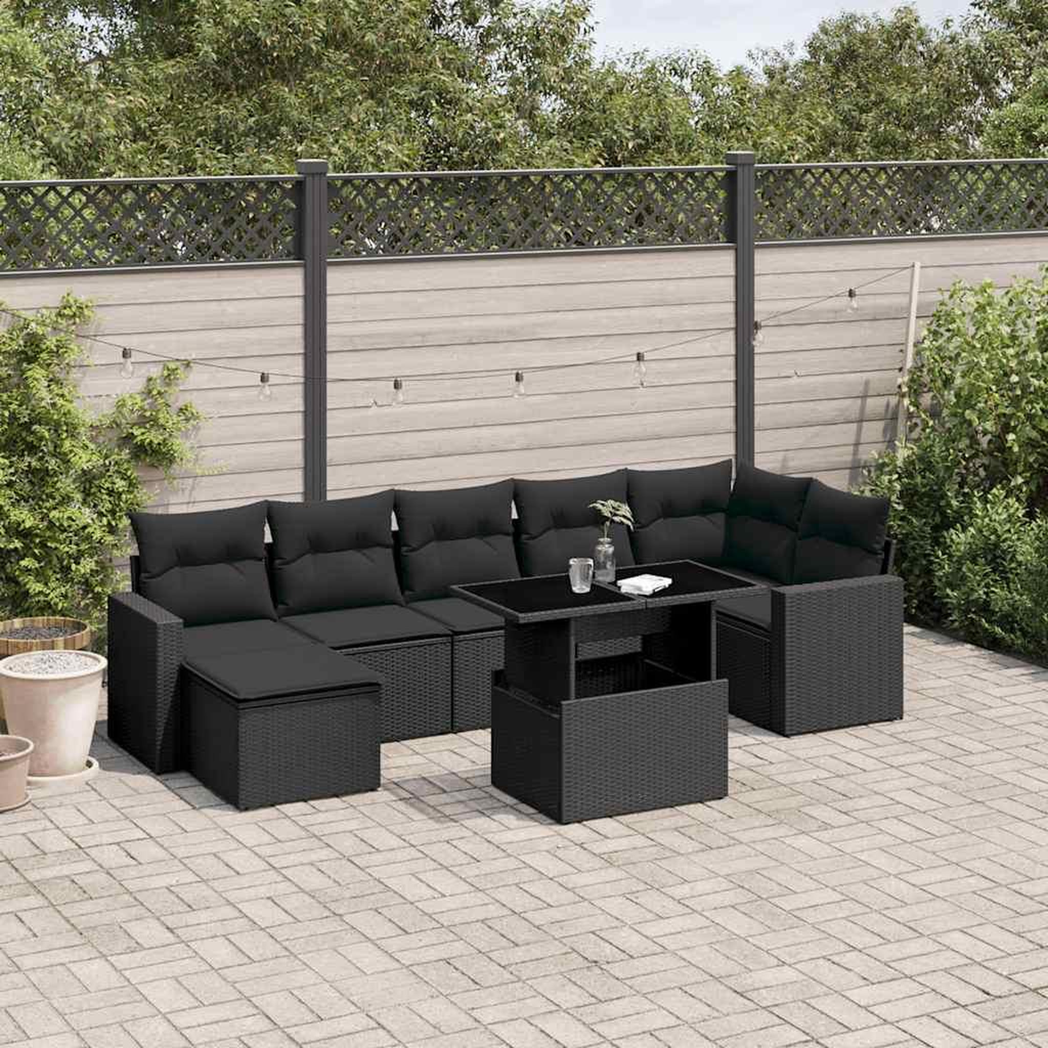 VIDAXL Salon de jardin 8 pcs avec coussins noir resine tressee