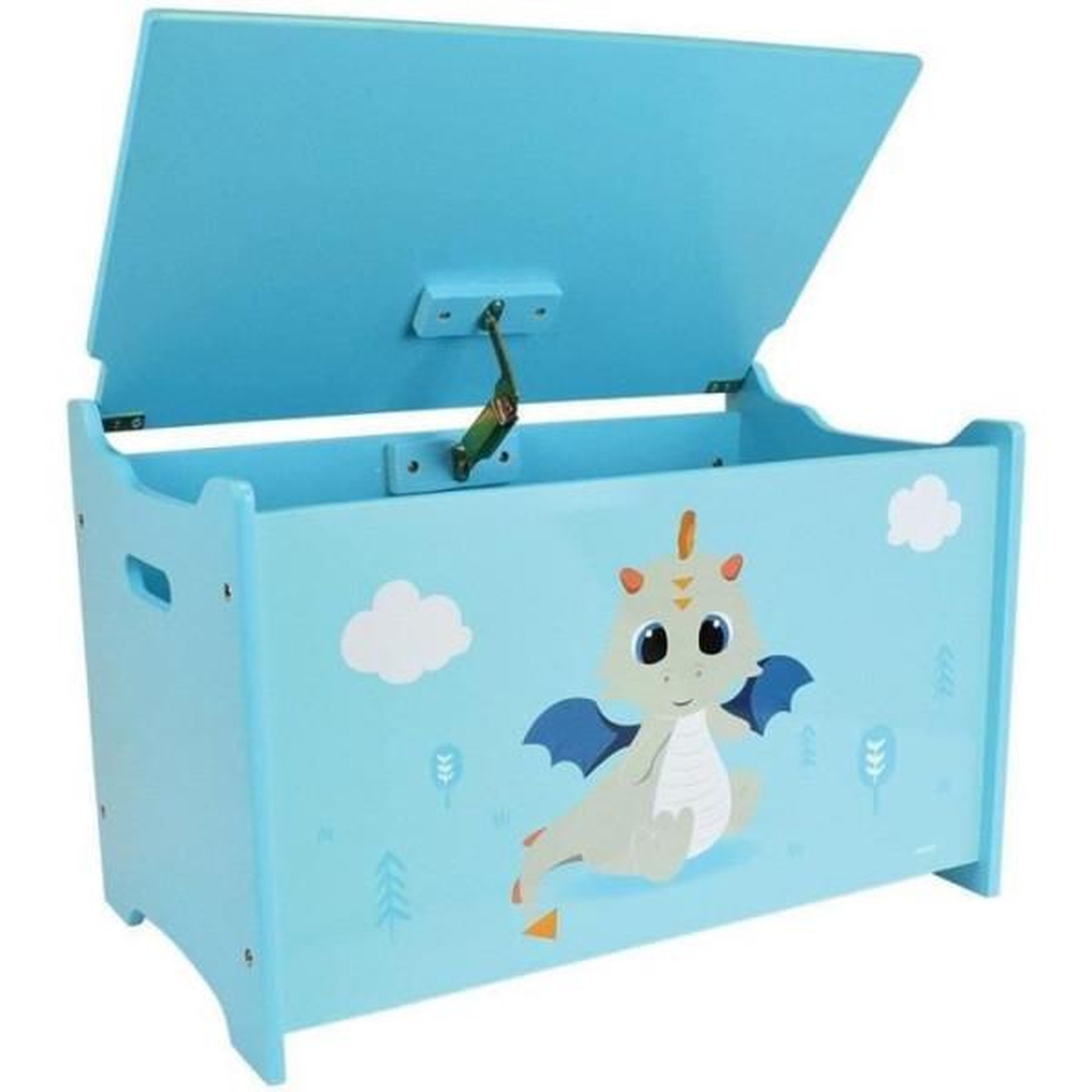 Voir la diapositive 3 : Fun House Coffre a jouets en bois leon le dragon - fun house - ± 40 x 58 x 36 cm - bleu