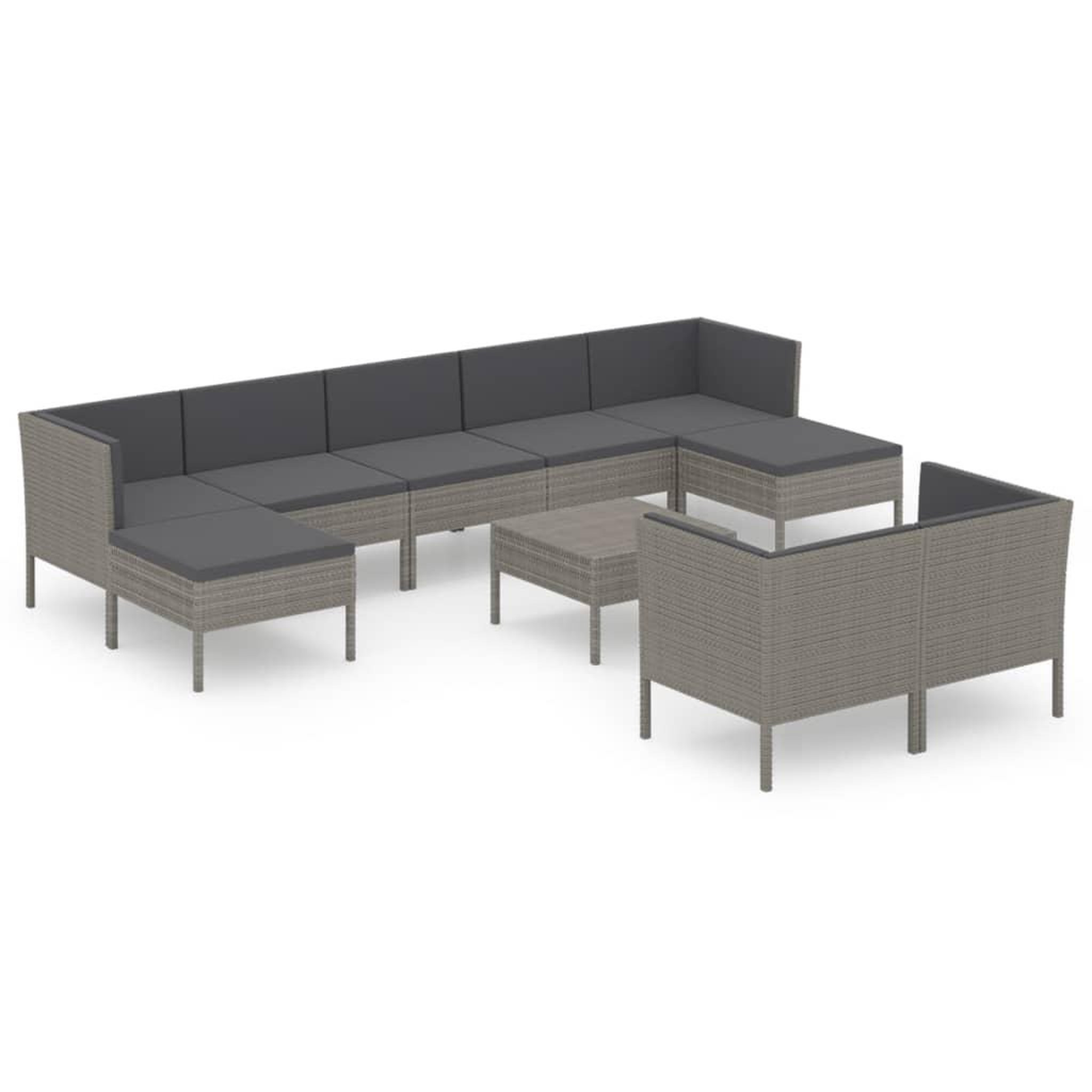 Voir la diapositive 2 : VIDAXL Salon de jardin 10 pcs avec coussins Resine tressee Gris