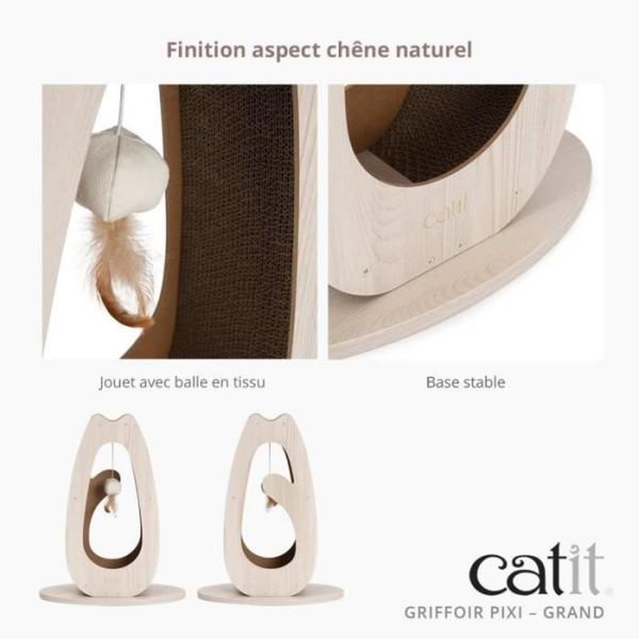 Voir la diapositive 5 : MARKET24 Griffoir pour chat - CATIT - Pixi Grand - Avec balle en tissu et plume - Aspect chene naturel
