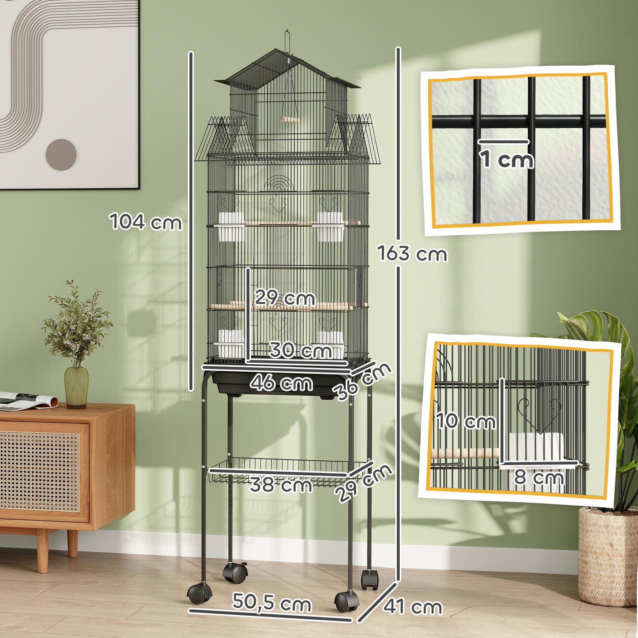 Voir la diapositive 3 : PAWHUT Cage à oiseaux design maison sur roulettes mangeoires perchoirs balançoire grande porte 8 trappes plateau déjection