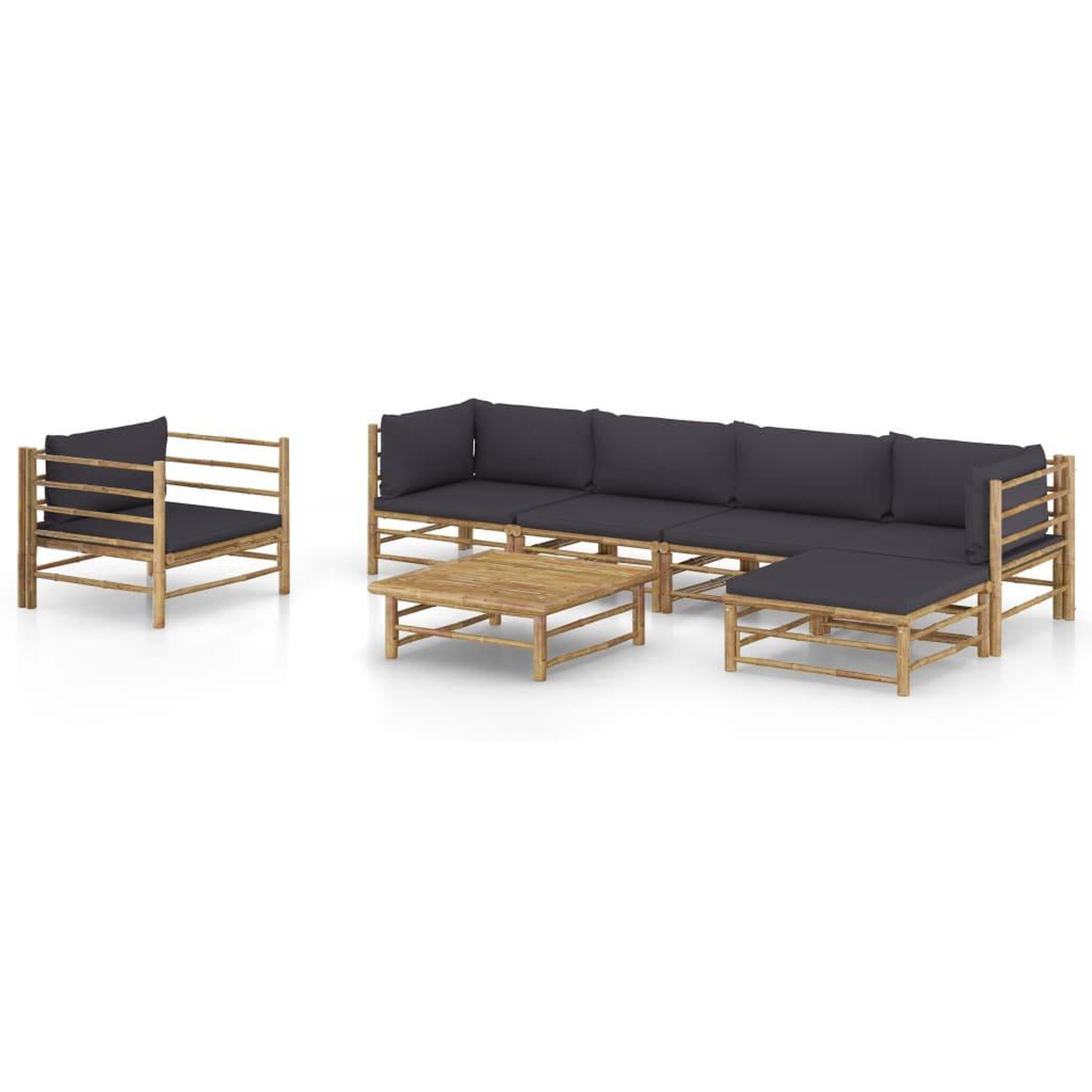 Voir la diapositive 1 : VIDAXL Salon de jardin 7 pcs avec coussins gris fonce bambou