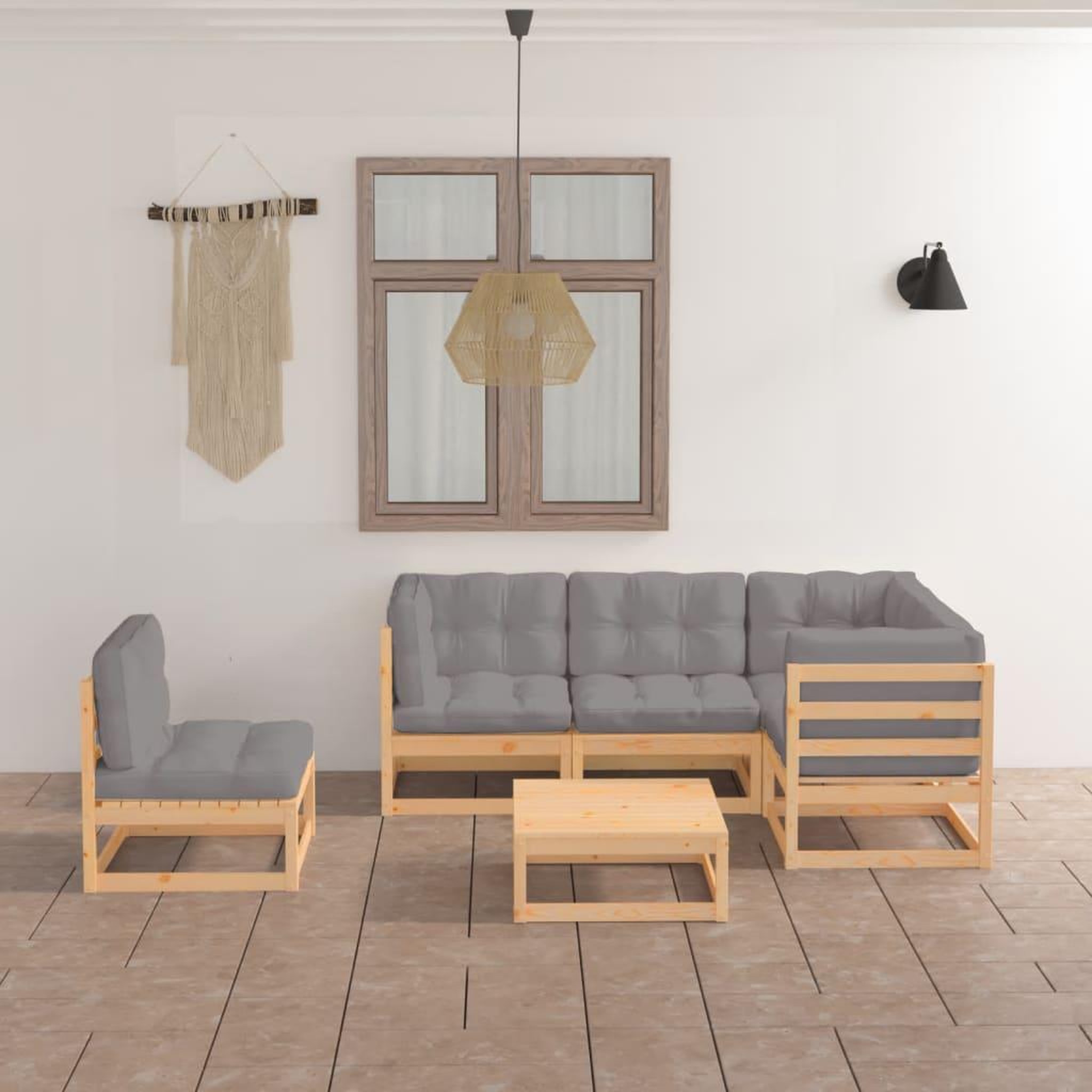 Voir la diapositive 1 : VIDAXL Salon de jardin 6 pcs avec coussins Bois de pin massif