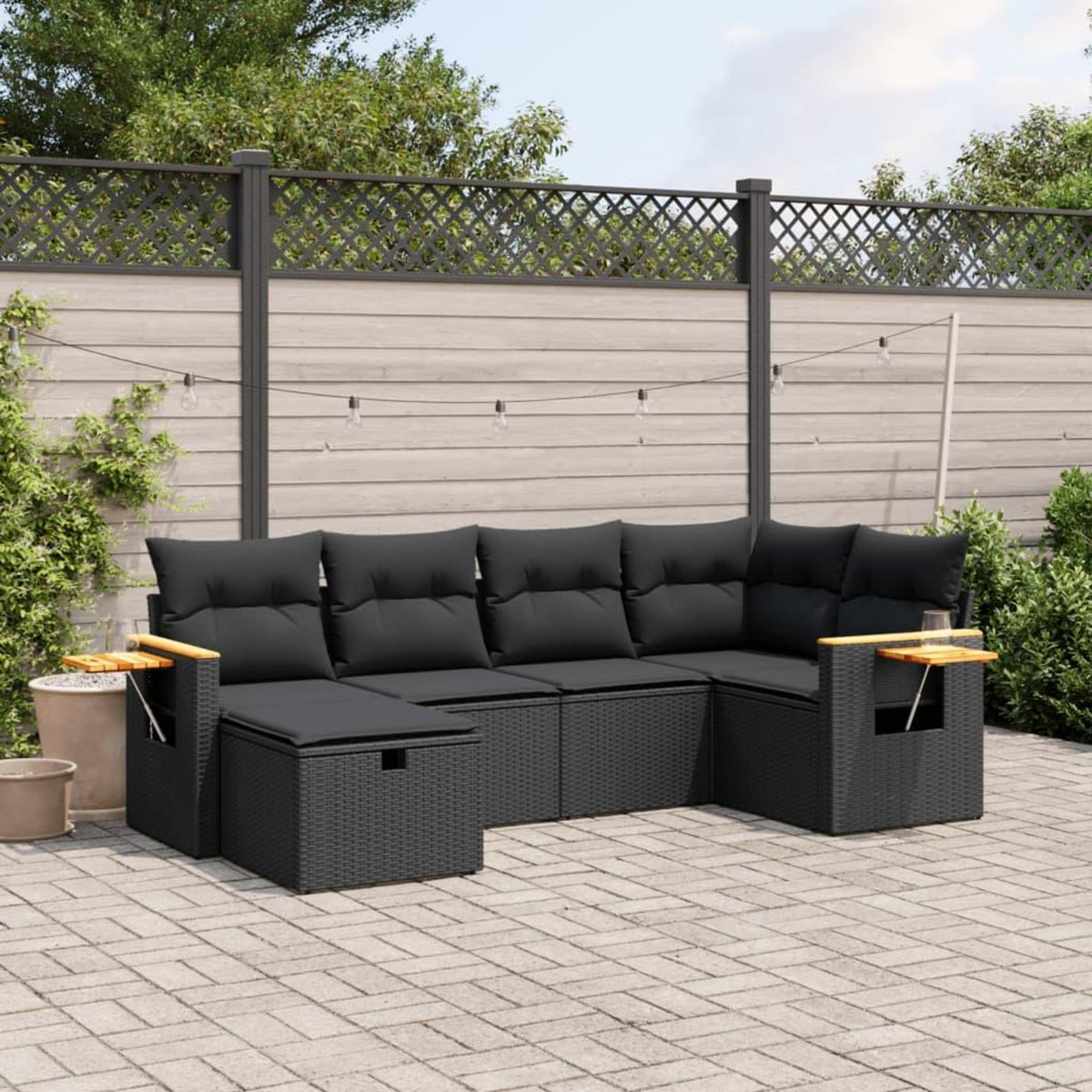 VIDAXL Salon de jardin 6 pcs avec coussins noir resine tressee