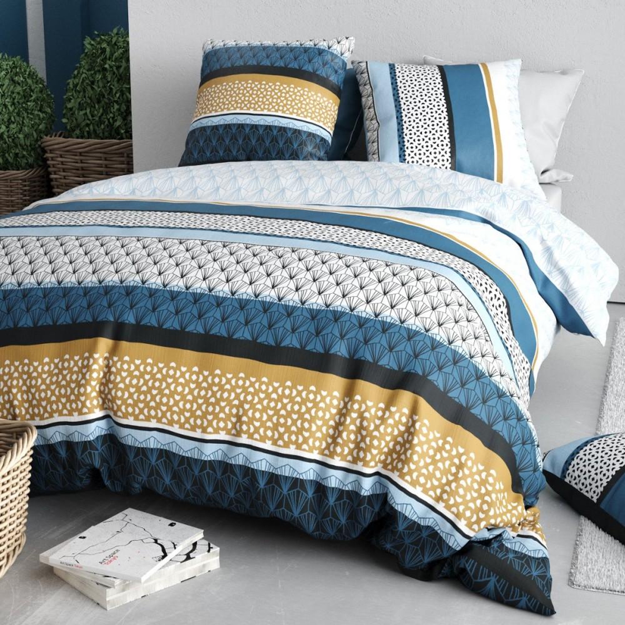 Voir la diapositive 3 : ATELIER DU COTON Housse de couette 240x220 OSIS + 2 taies coton 57 fils