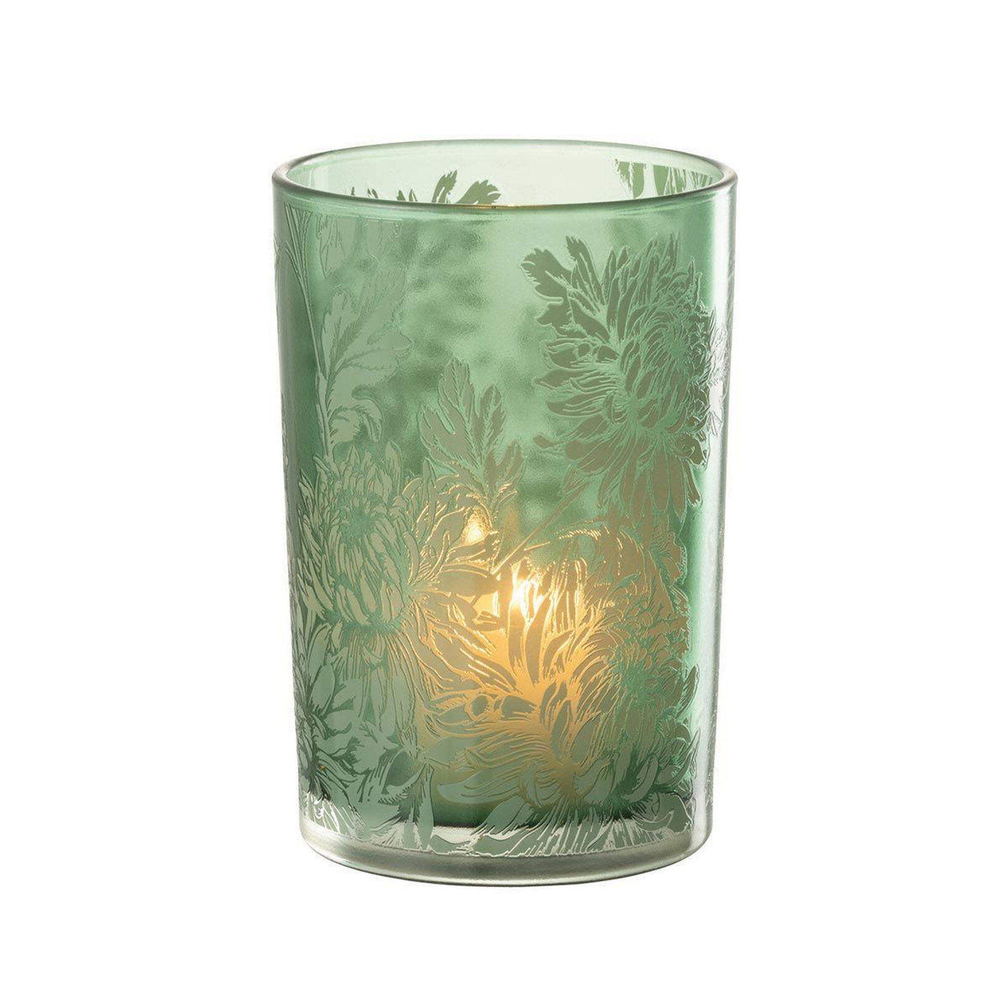 Voir la diapositive 2 : J-LINE Photophore design en verre  flora  18cm vert
