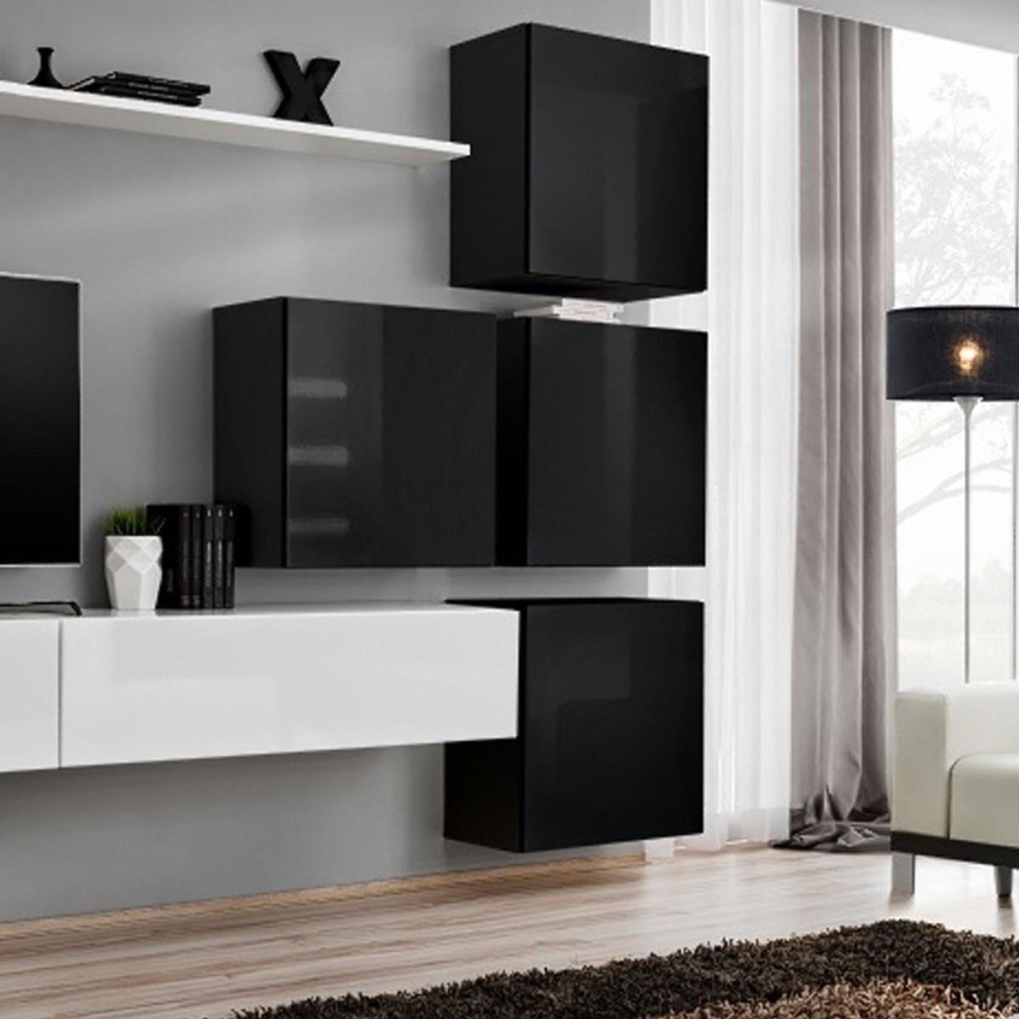 Voir la diapositive 3 : Paris Prix Meuble tv mural design  switch ix  310cm blanc & noir