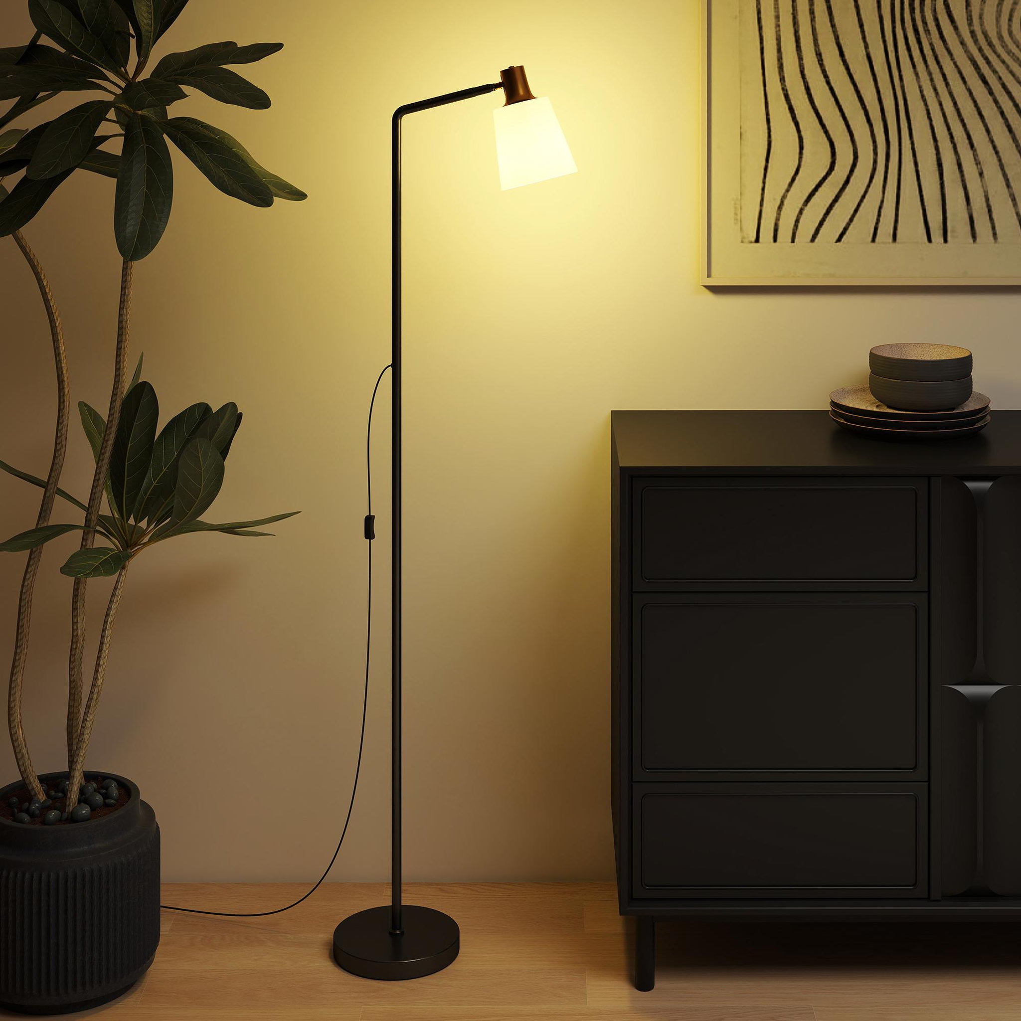Voir la diapositive 2 : HOMCOM Lampadaire rétro réglable ampoule incluse noir doré