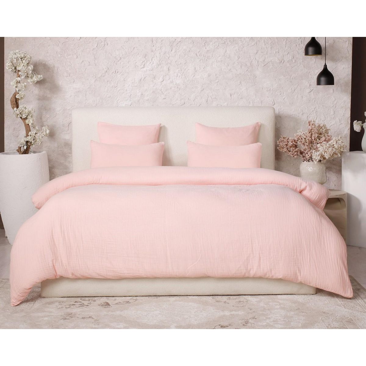 Les Ateliers du Linge Parure De Couette 3 Pcs 260x240 100% Gaze De Coton Lavé Rose Lotus
