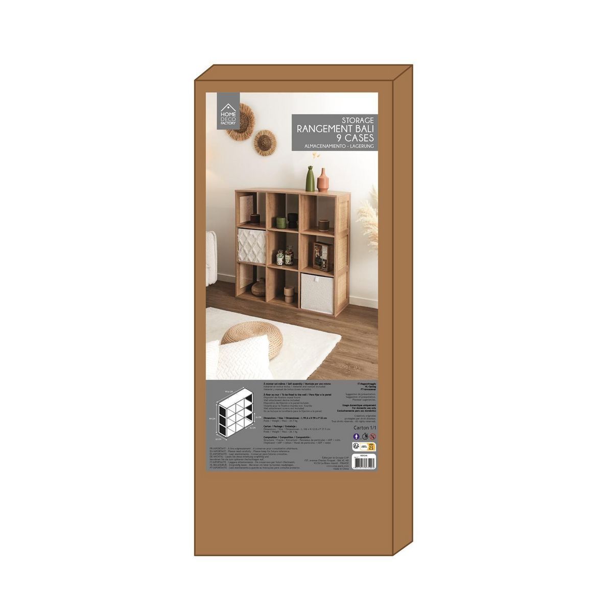 The Home Deco Factory Etagère de rangement 9 cases Bali en cannage - Marron