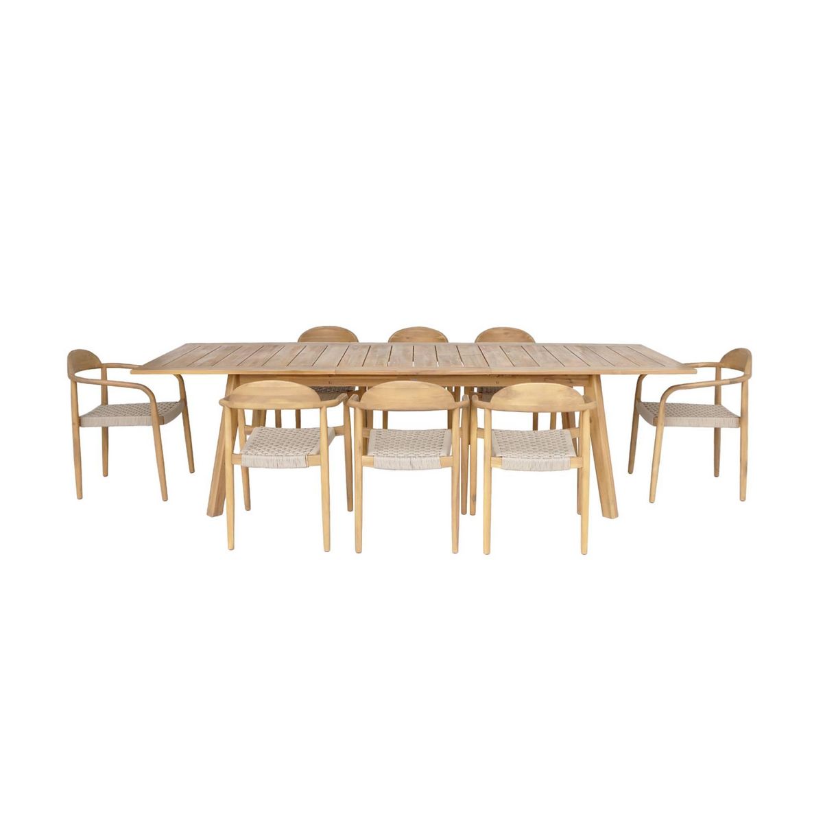 SWEEEK Table de jardin extensible bois d'acacia + 8 assises PALENA et CERINA  naturel et beige 275 x 100 x 75 cm