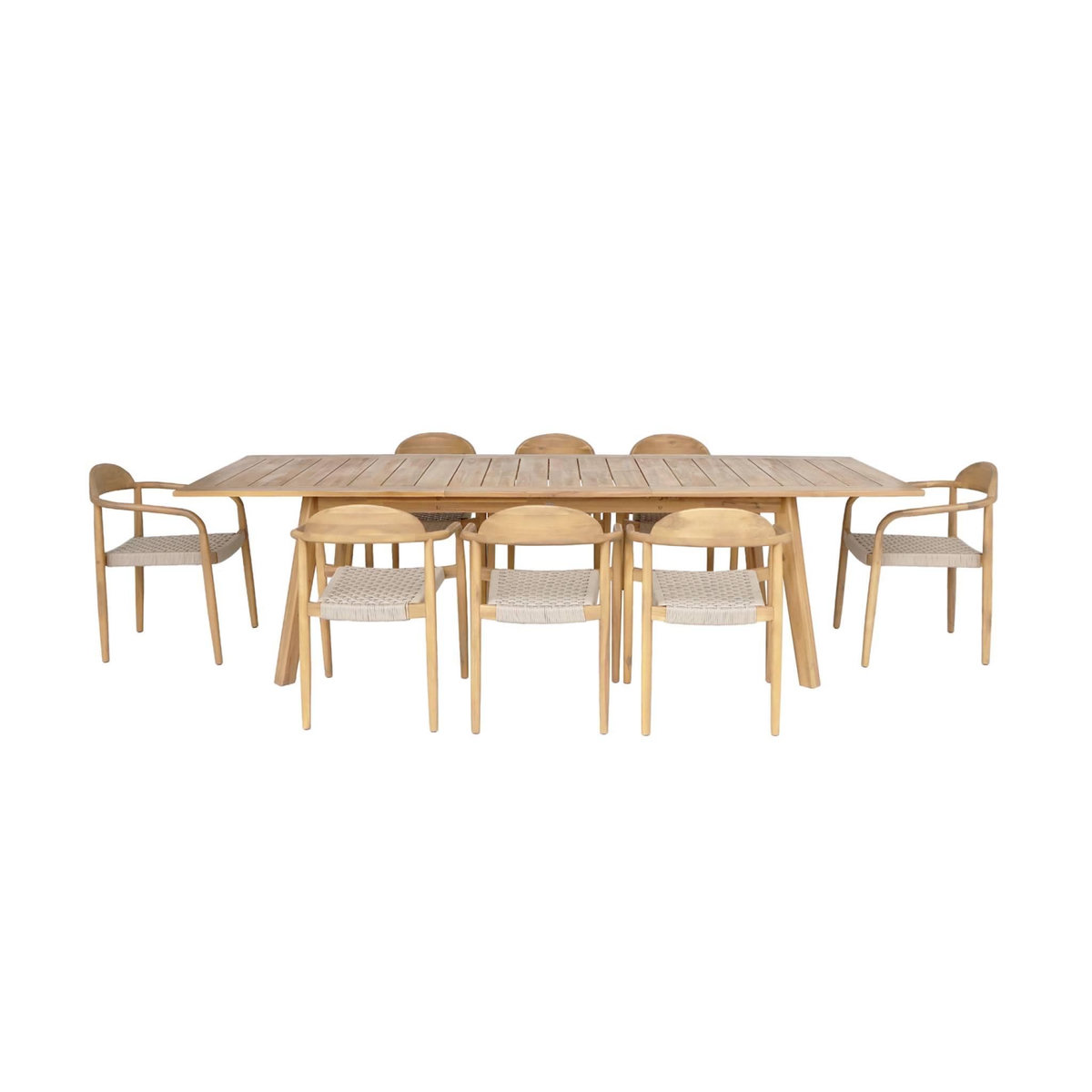SWEEEK Table de jardin extensible bois d'acacia + 8 assises PALENA et CERINA  naturel et beige 275 x 100 x 75 cm