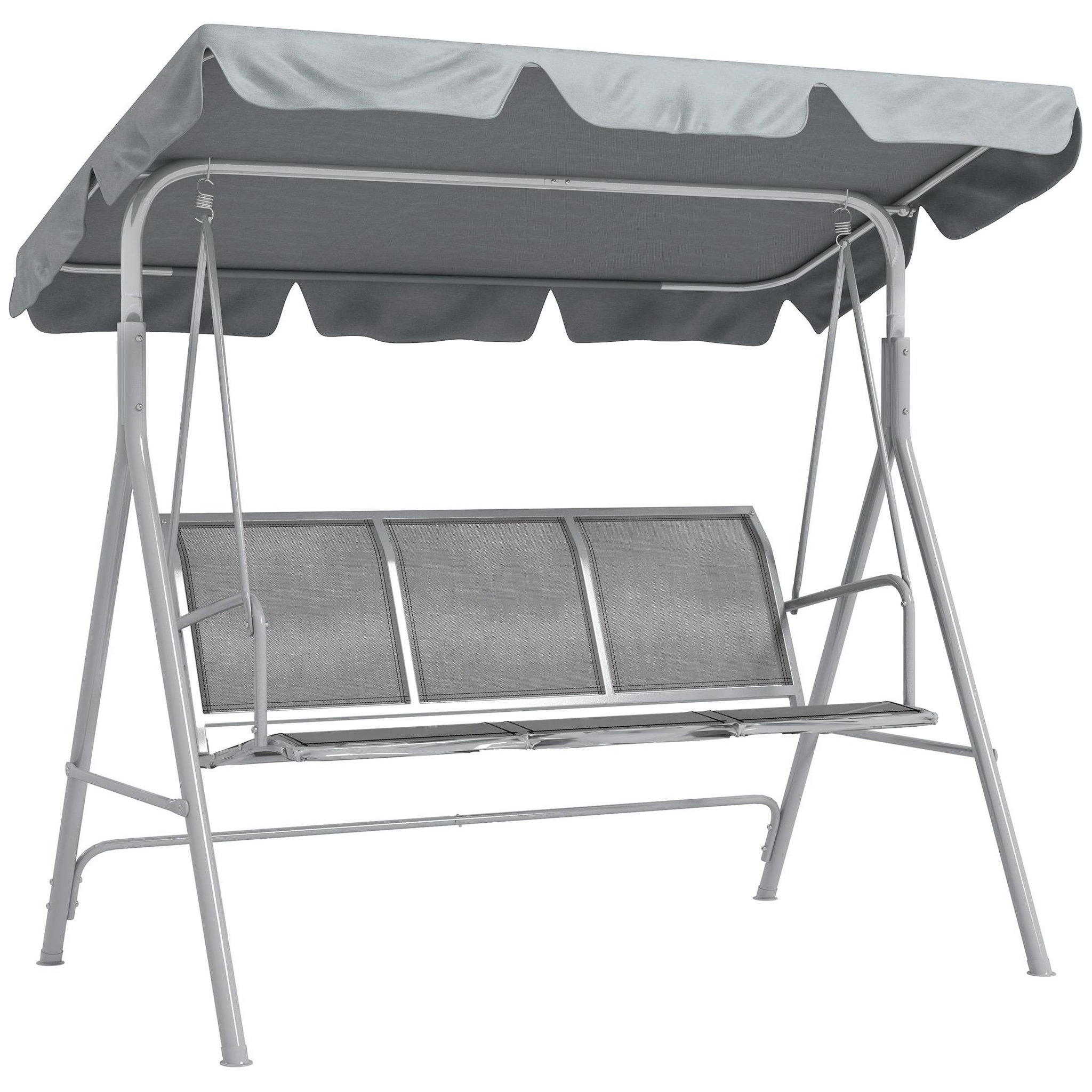 OUTSUNNY Balancelle de jardin 3 places grand confort toit imperméabilisé inclinaison réglable assise et dossier ergonomique acier textilène gris clair
