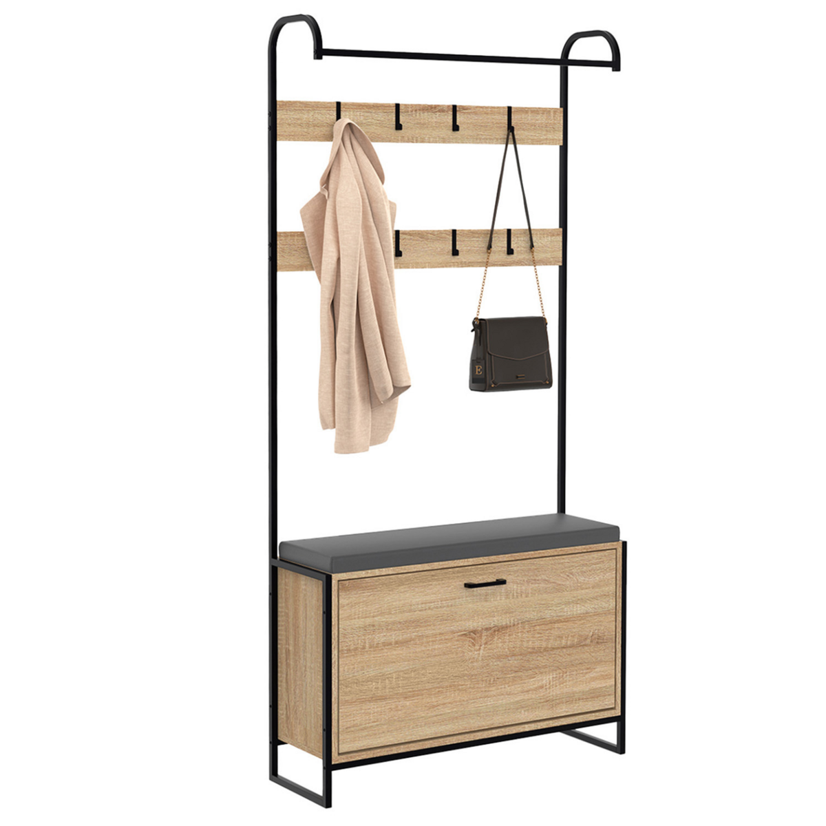 ID MARKET Vestiaire d'entrée LUIS avec banc et meuble à chaussures 1 porte design industriel