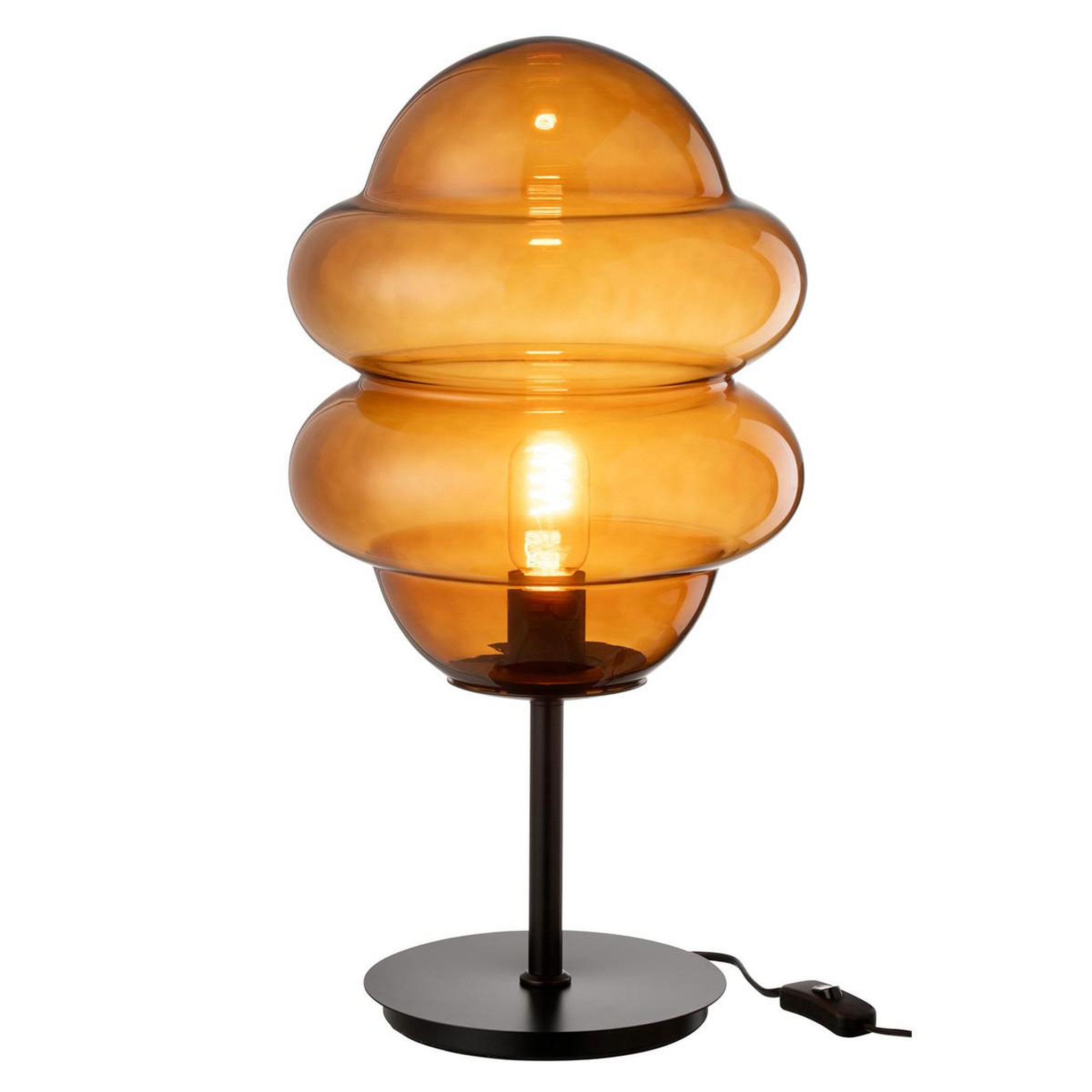 Voir la diapositive 2 : J-LINE Lampe à poser en verre  cuillere miel  52cm marron