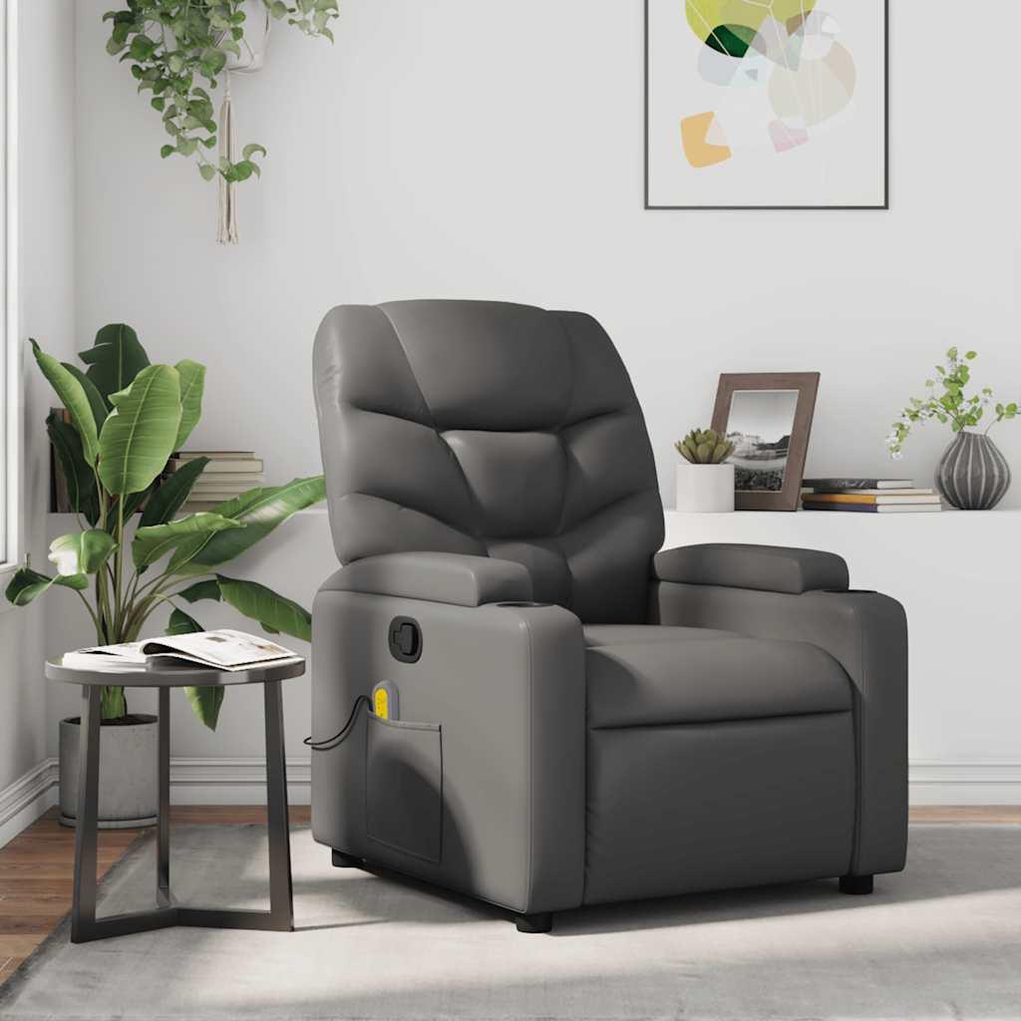VIDAXL Fauteuil de massage inclinable Gris Similicuir
