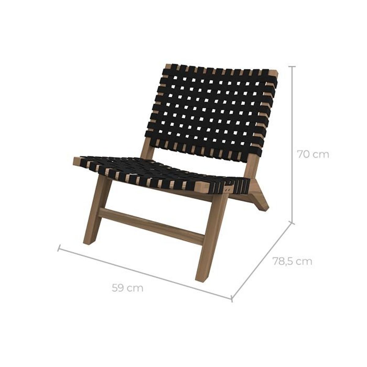 Rendez vous déco Fauteuil de jardin en teck et sangles en tissu noir - Tao