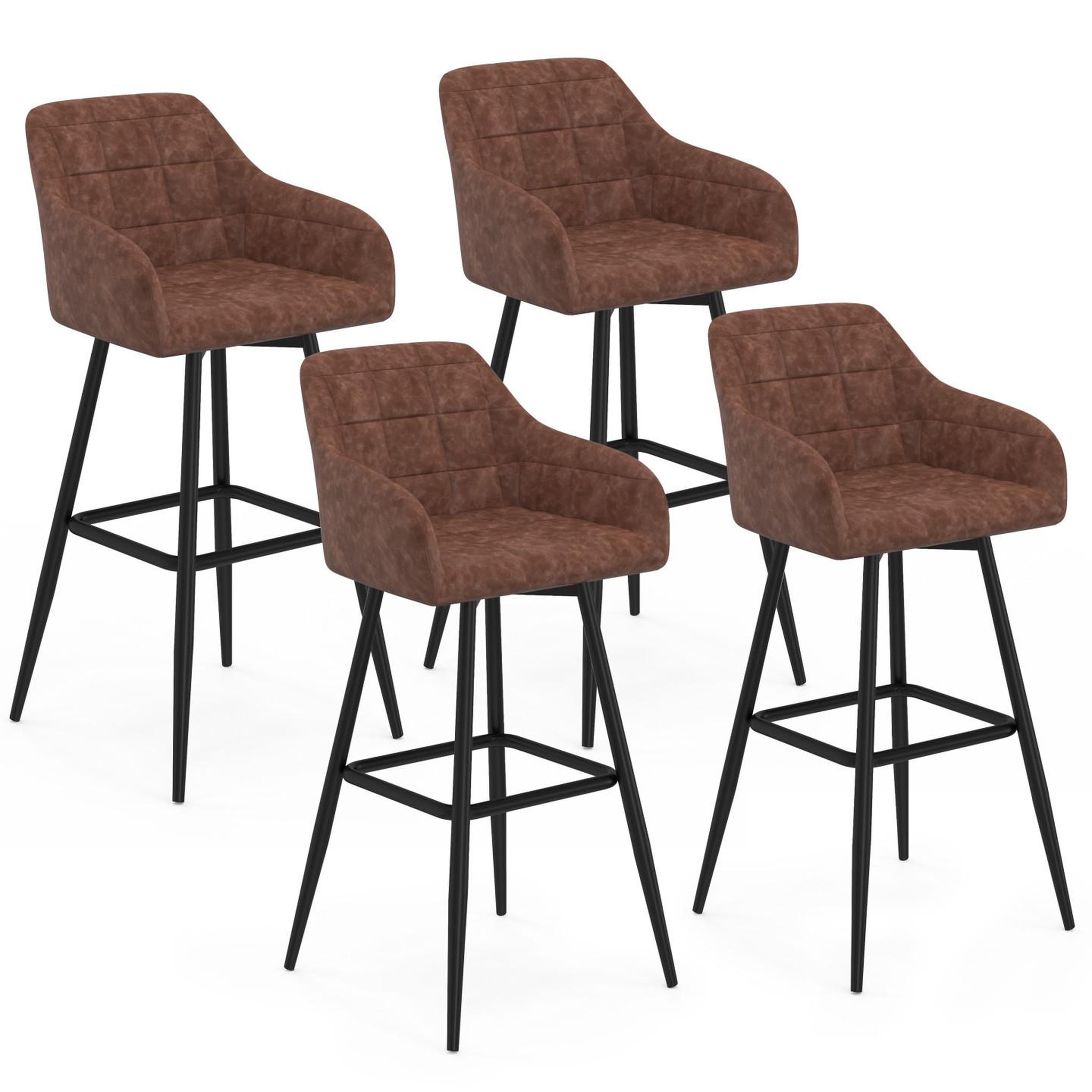 ID MARKET Lot de 4 tabourets de bar mady avec accoudoirs marron vintage