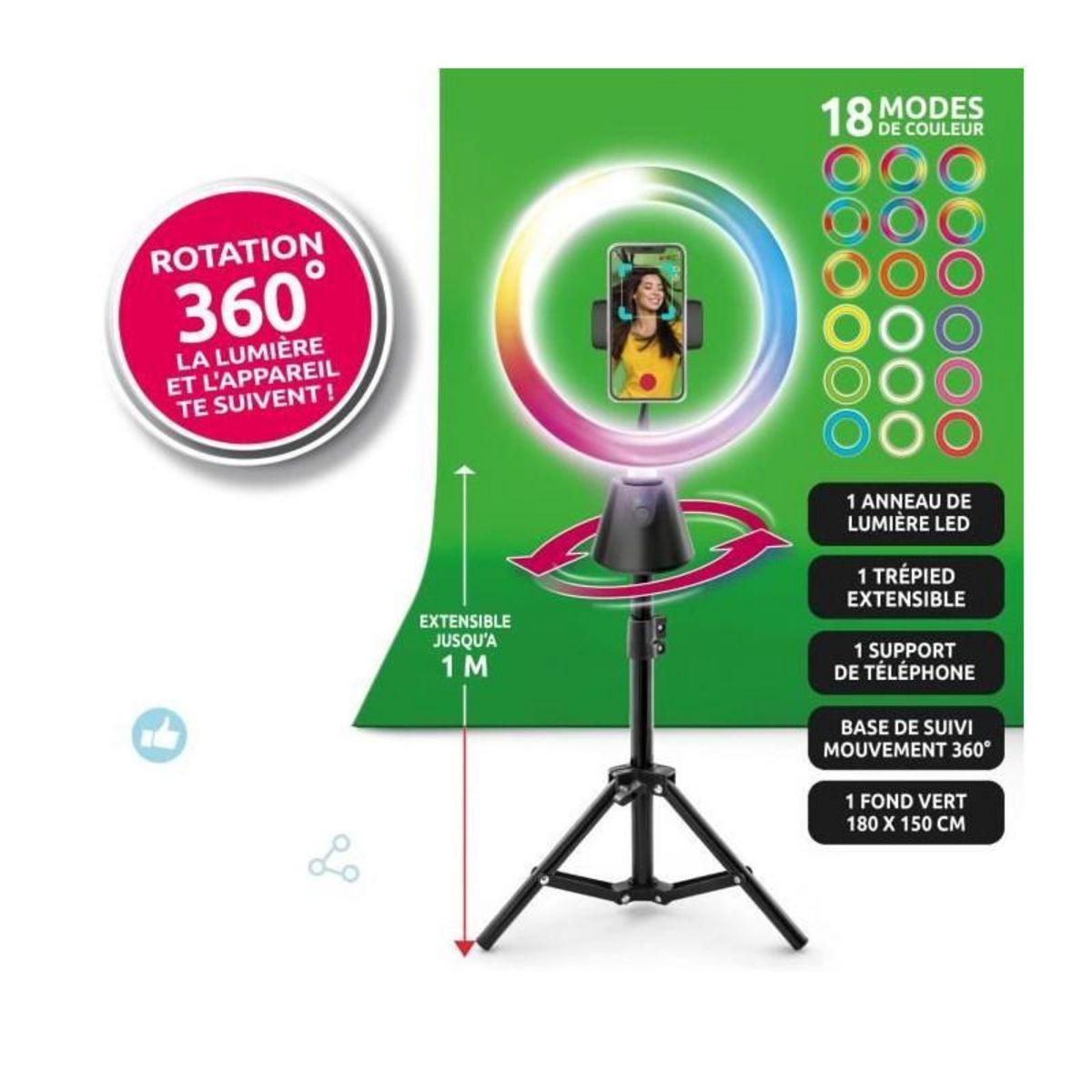 Canal Toys STUDIO CREATOR - Kit de création vidéo avec rotation 360° et anneau lumineux LED multicolore - INF 028 - Canal Toys