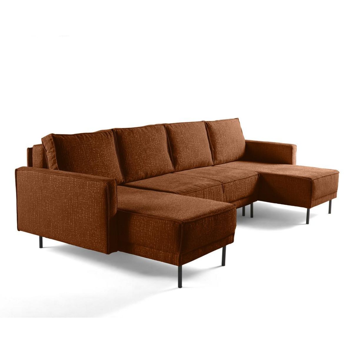 LISA DESIGN Charlie - canapé panoramique en u 7 places - convertible avec coffre - en tissu velours relief