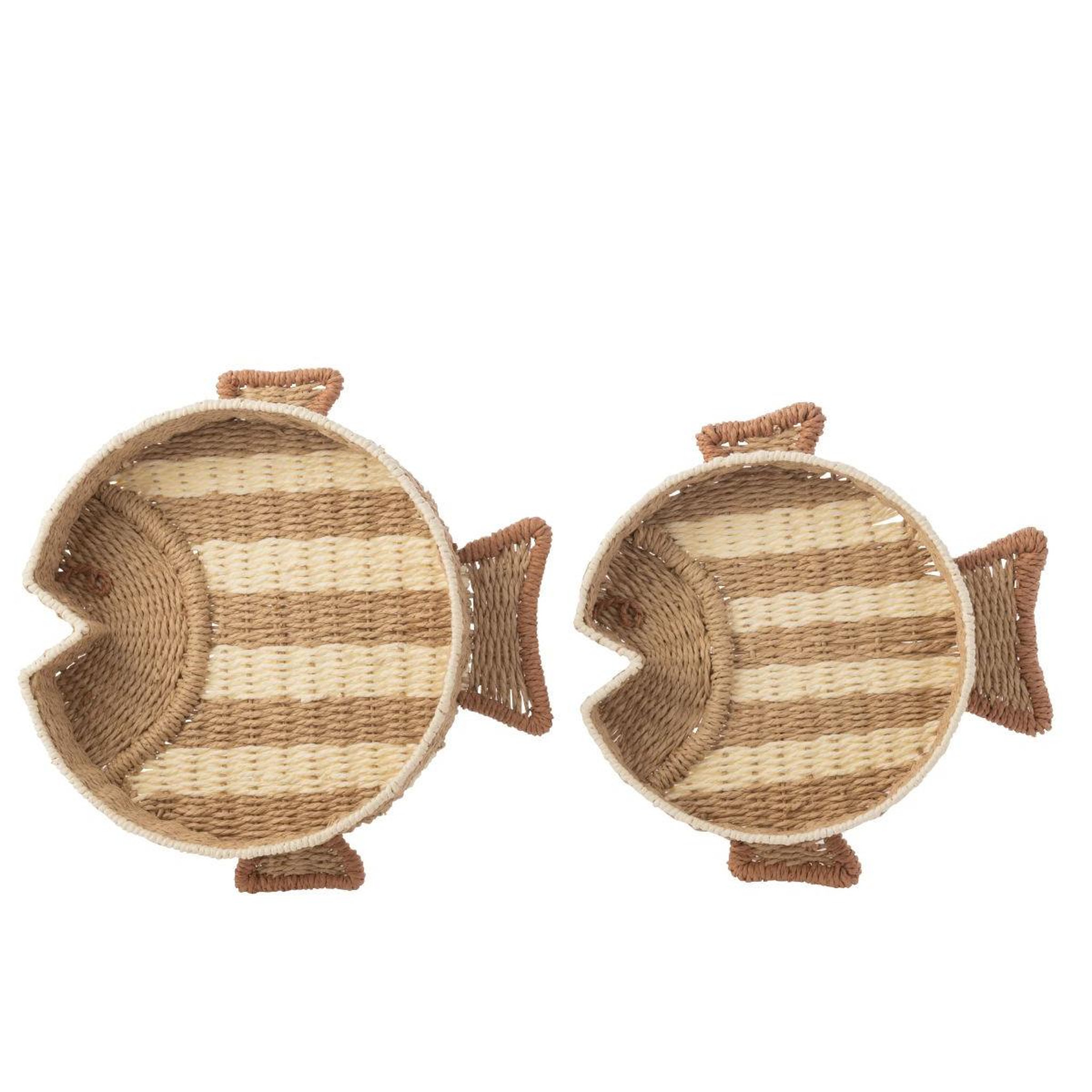 Voir la diapositive 2 : J-LINE Lot de 2 plateaux déco  poissons  43cm naturel & blanc