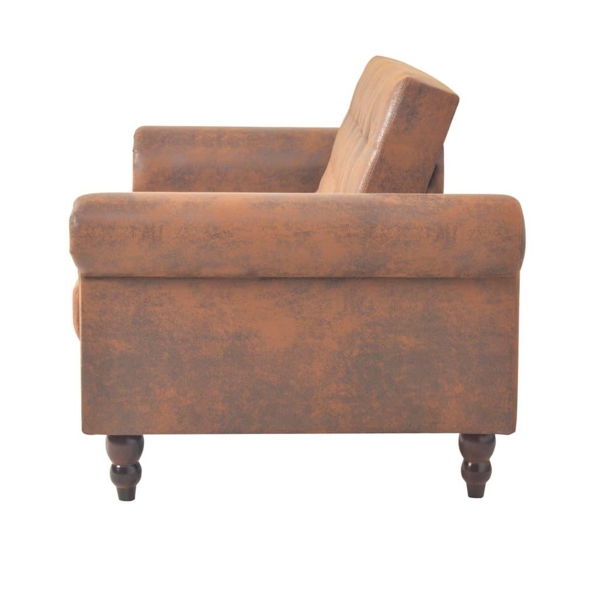 Voir la diapositive 3 : VIDAXL Canape a 2 places convertible accoudoir daim synthetique marron