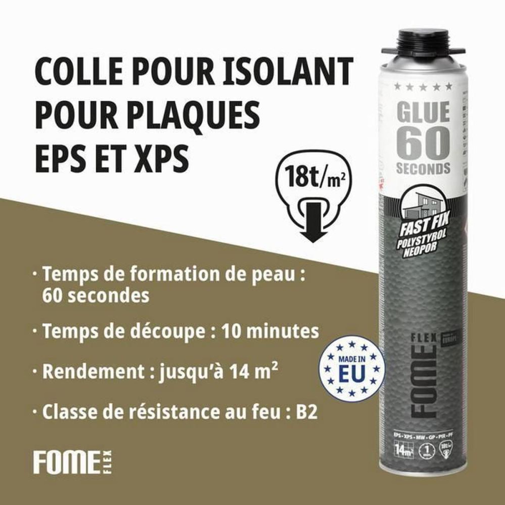 Voir la diapositive 2 : Mousse polyuréthane adhésive FOME FLEX Fast Fix 60 secondes en aérosol 850 ml, faible expansion