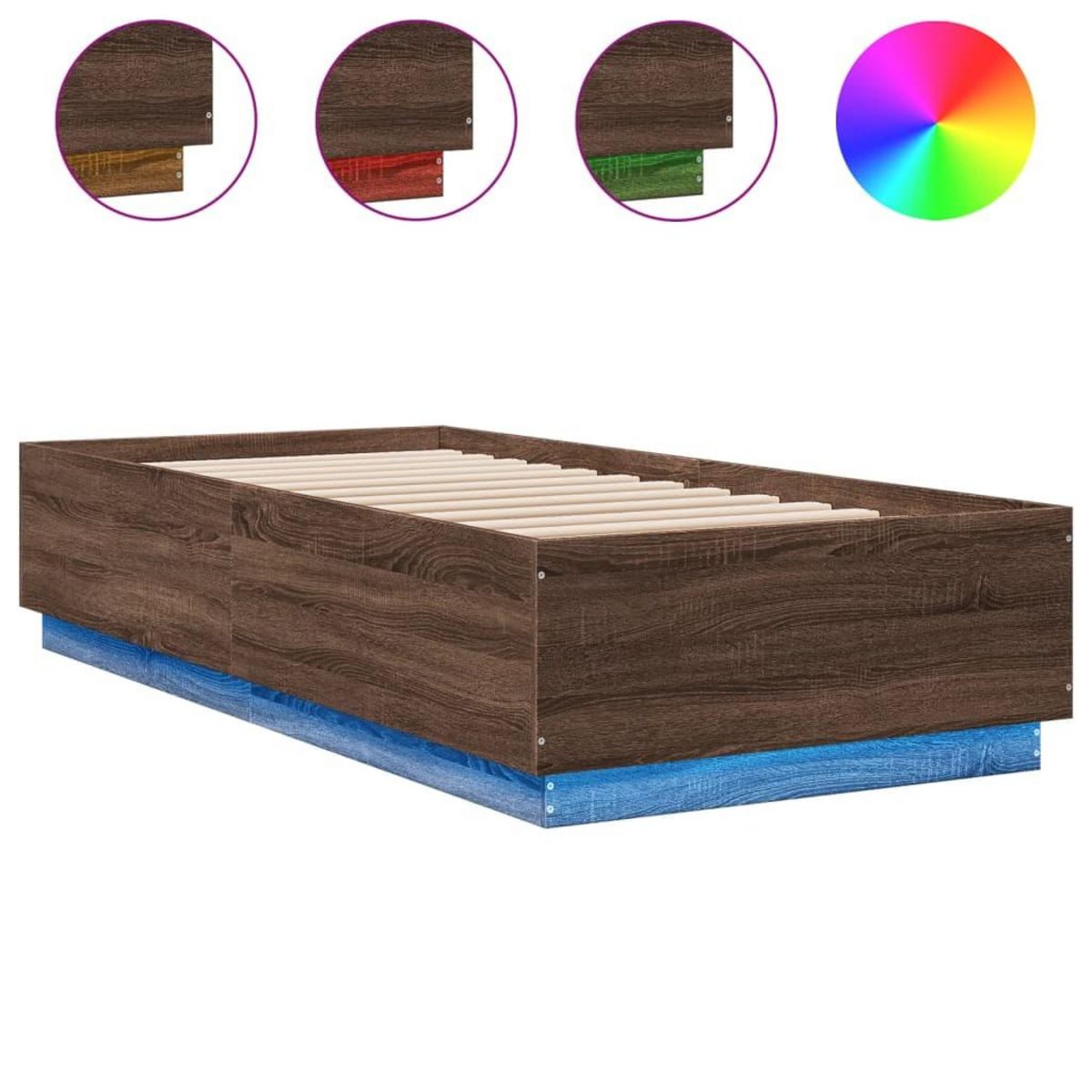 VIDAXL Cadre de lit avec LED sans matelas chene marron 90x200 cm