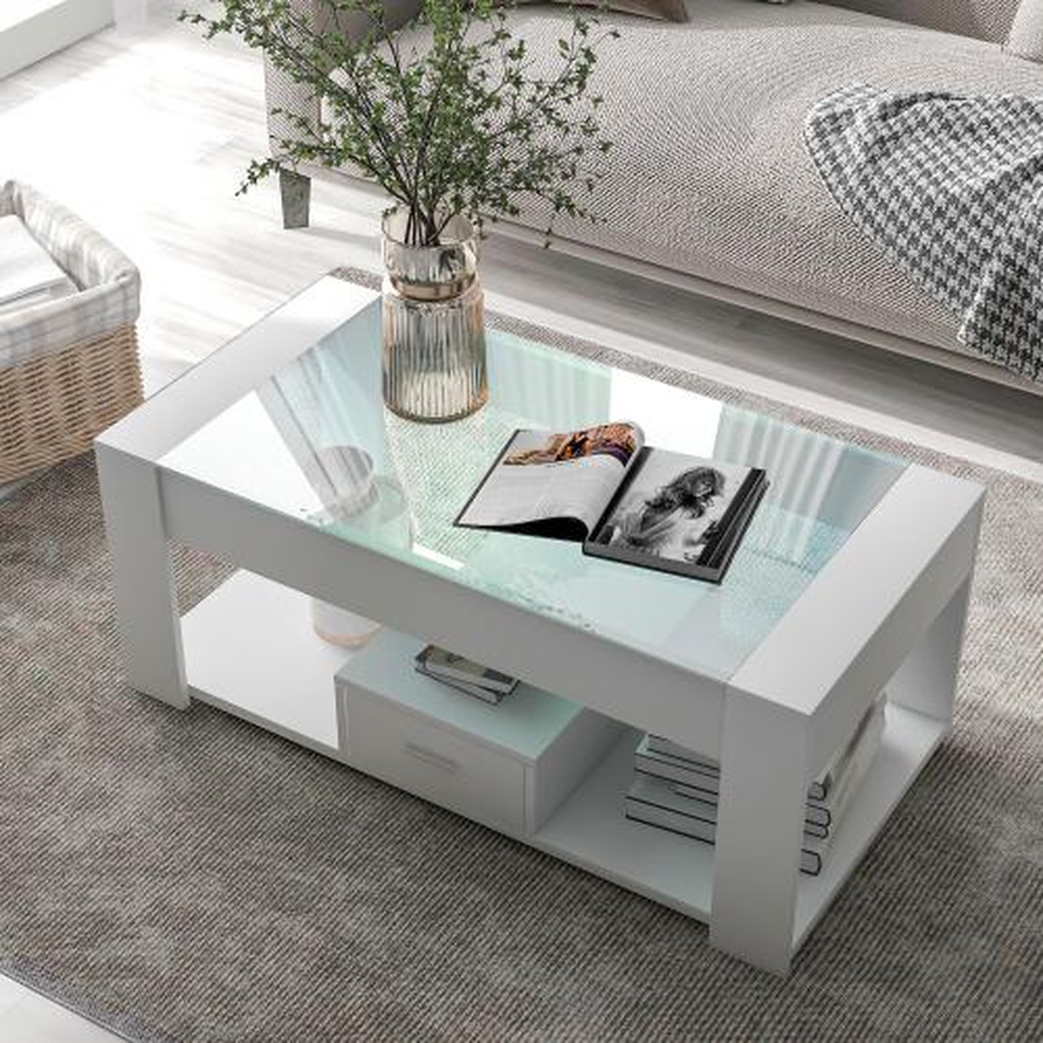 Voir la diapositive 5 : MERAX Table basse rectangulaire blanc avec 1 tiroir - 50x100 cm panneau de particules