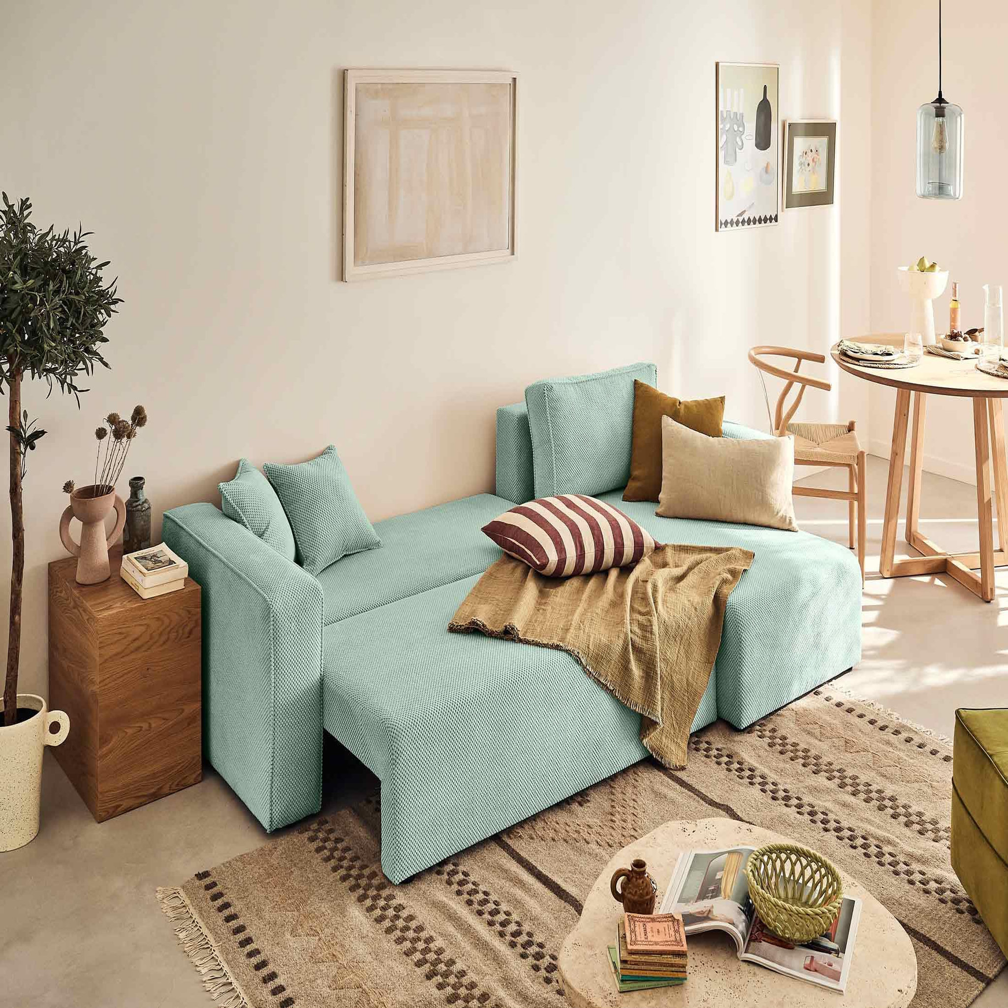 Voir la diapositive 2 : BEST MOBILIER Topaze - canapé d'angle réversible - 4 places - convertible avec coffre - en velours texturé