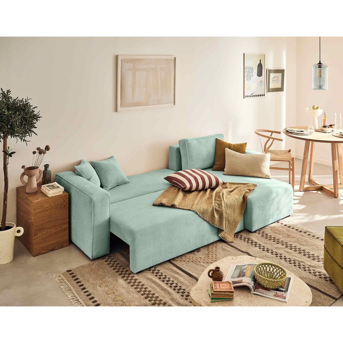 BEST MOBILIER Topaze - canapé d'angle réversible - 4 places - convertible avec coffre - en velours texturé