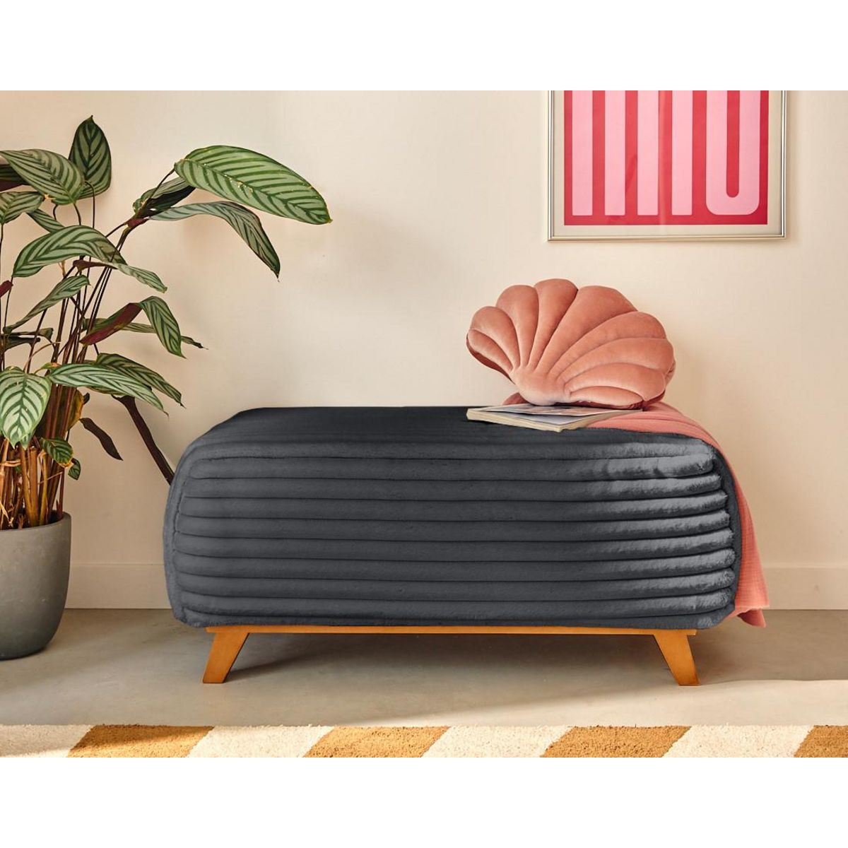 BEST MOBILIER Cristal - bout de lit - en fausse fourrure côtelée