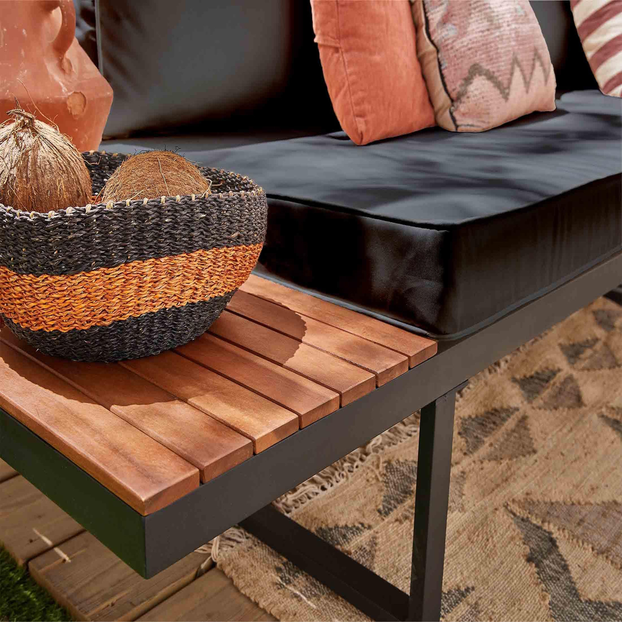 Voir la diapositive 5 : BEST MOBILIER Yulara - salon de jardin en bois et métal - 5 places - coussins gris