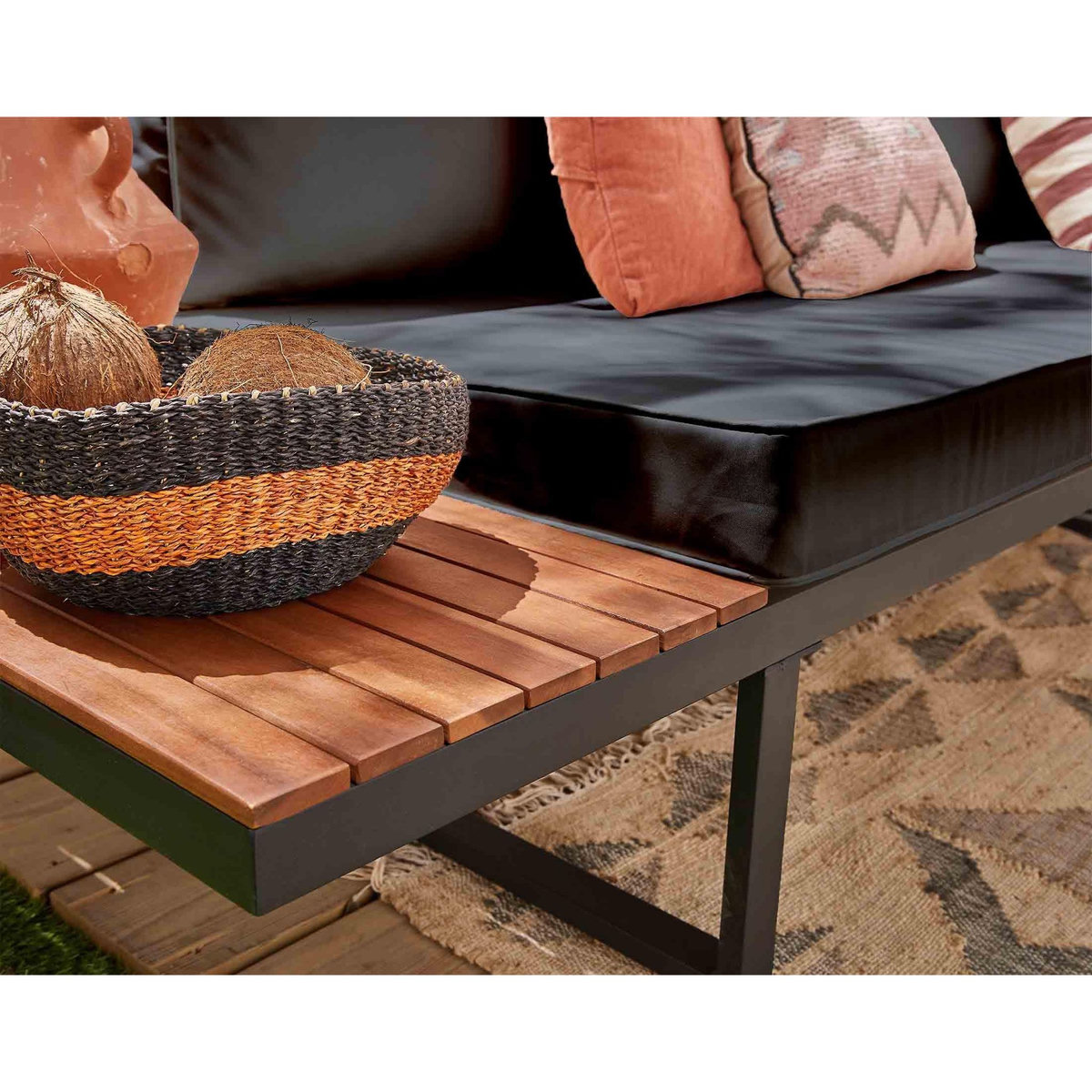 BEST MOBILIER Yulara - salon de jardin en bois et métal - 5 places - coussins gris