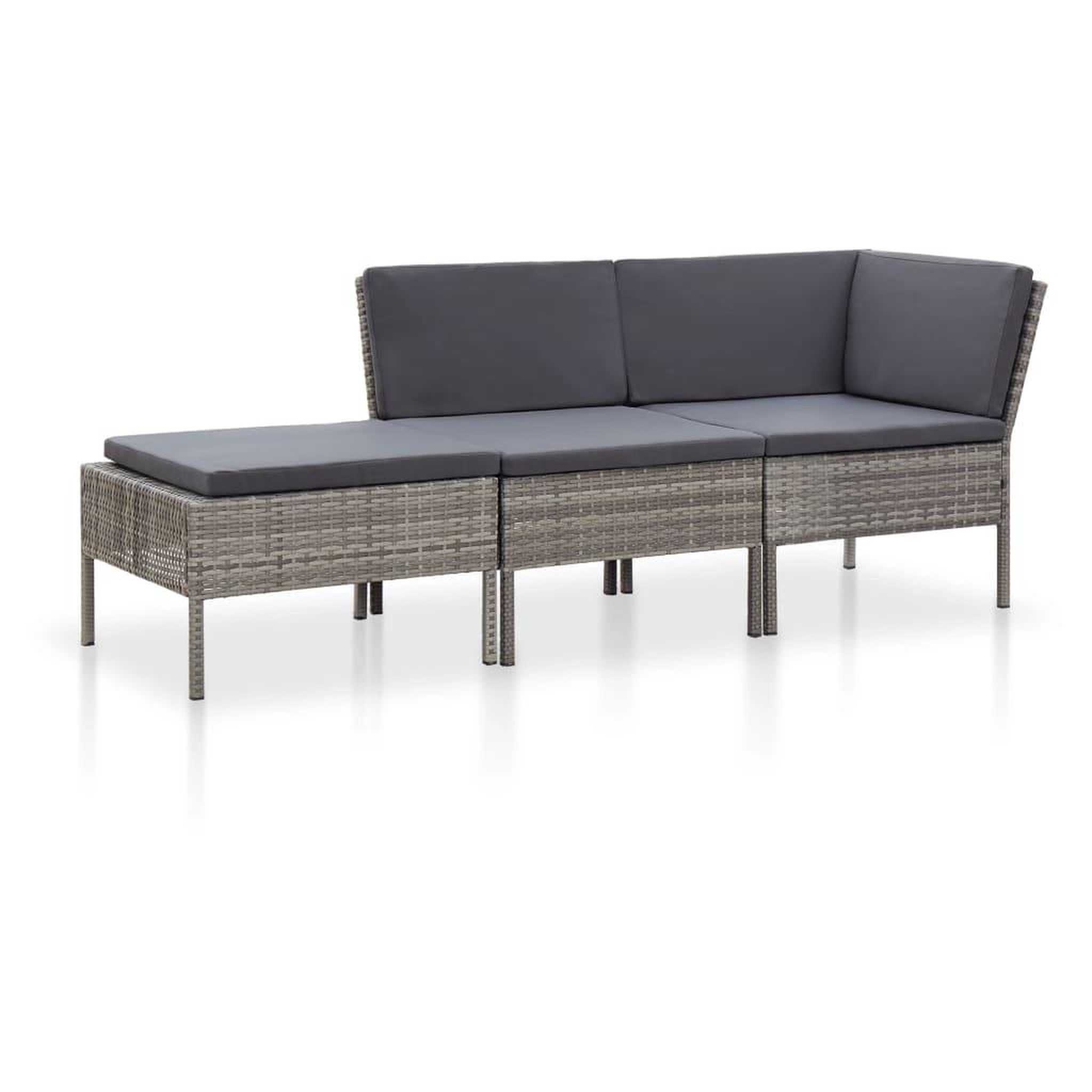 Voir la diapositive 1 : VIDAXL Salon de jardin 3 pcs avec coussins Resine tressee Gris