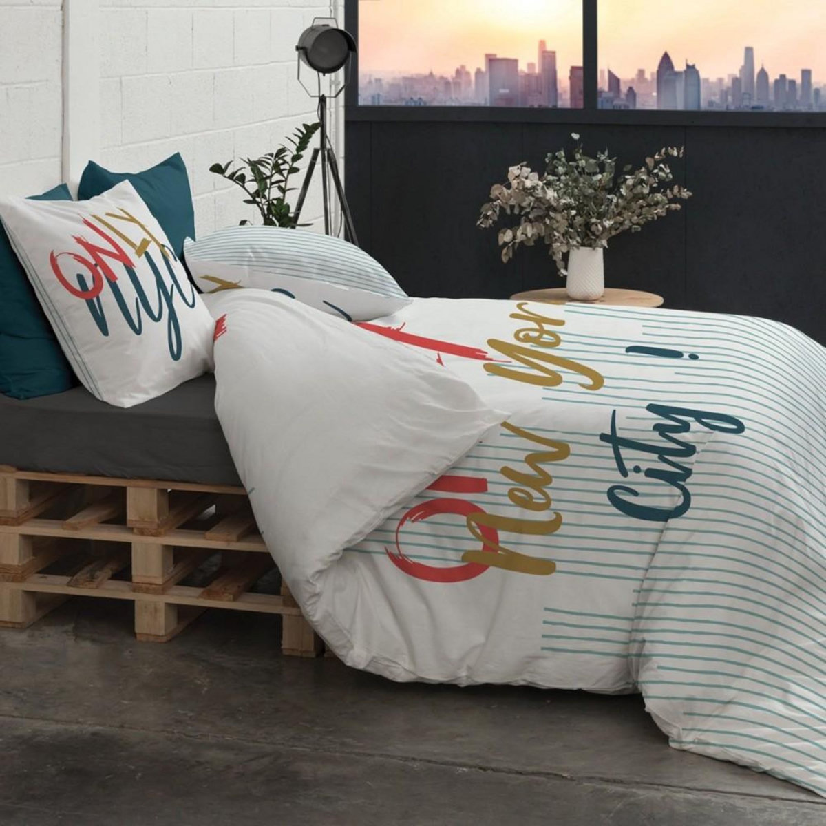 ATELIER DU COTON Housse de couette 260x240 ONLY + 2 taies coton 57 fils