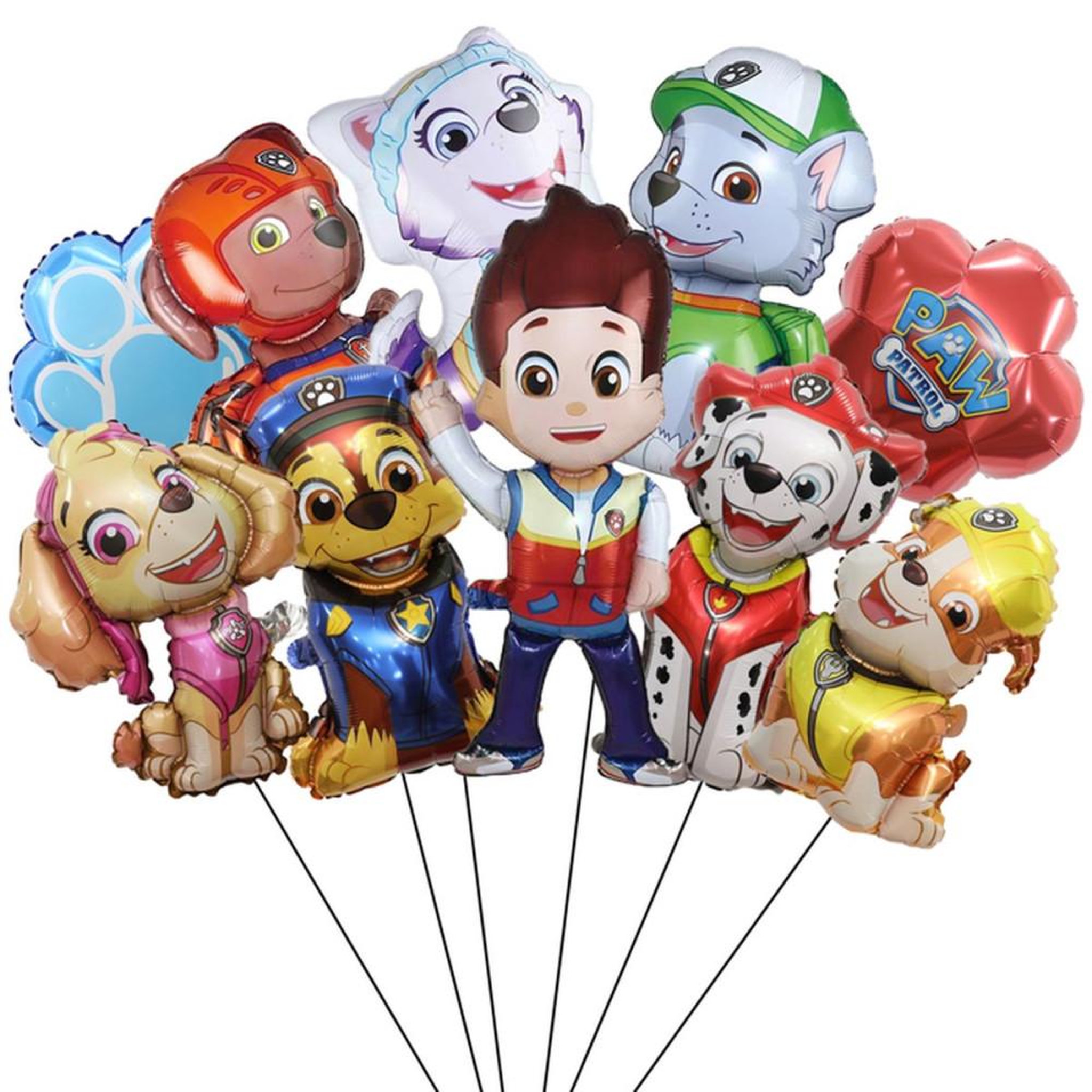 Lot de 10 ballons aluminium multicolores Paw Patrol motifs chiots et pattes