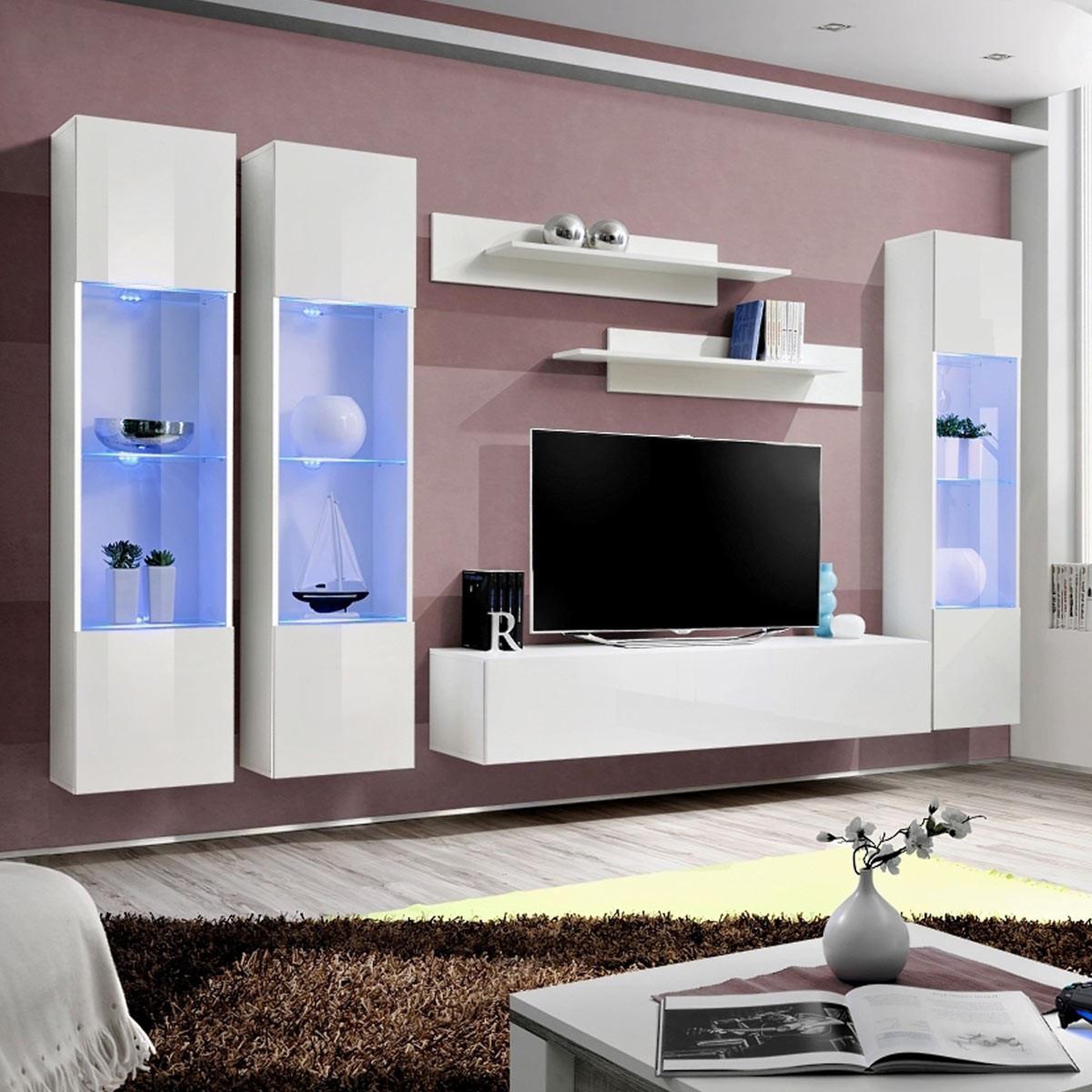 Paris Prix Ensemble meuble tv mural  fly c3  310cm blanc