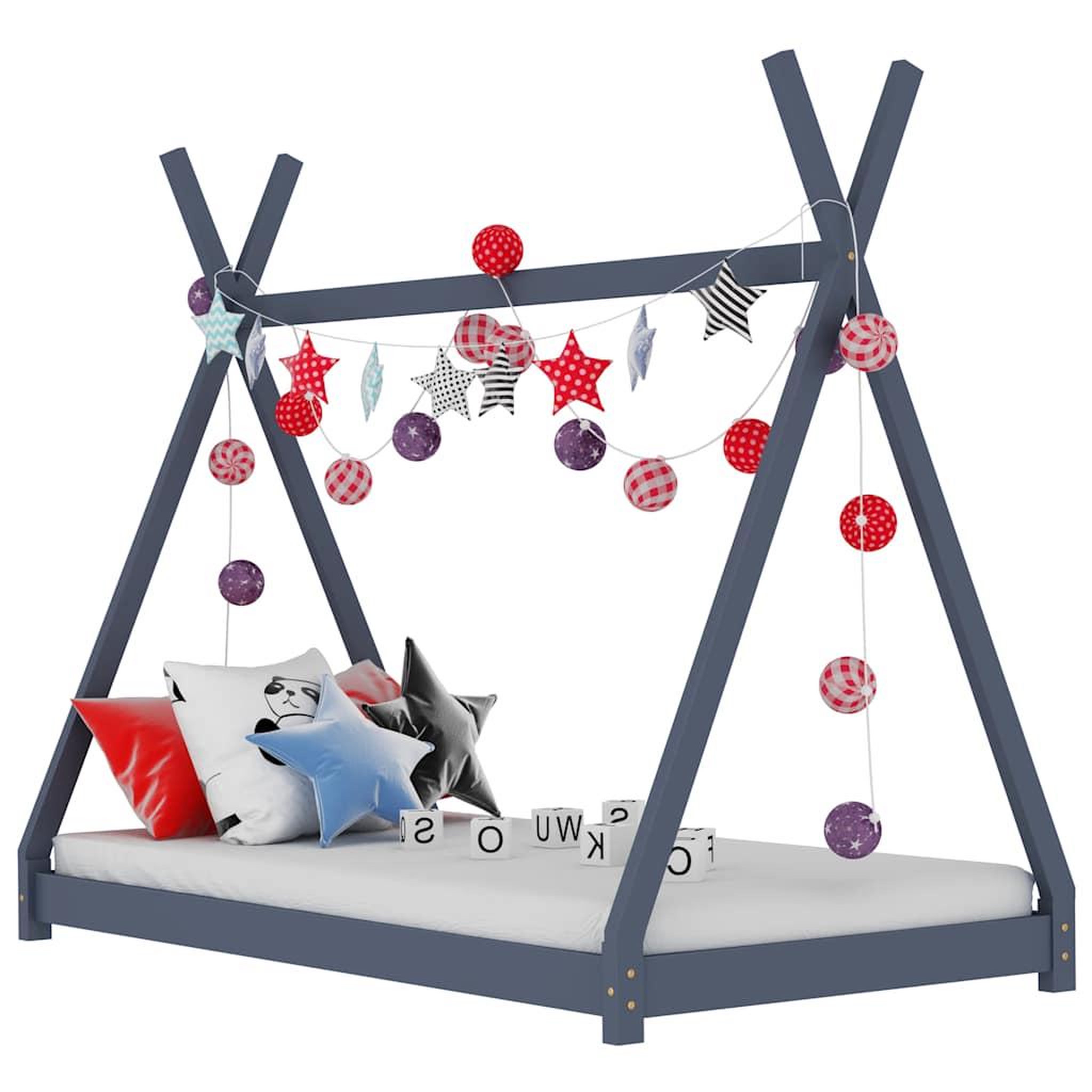 VIDAXL Cadre de lit d'enfant Gris  Bois de pin massif 90 x 200 cm