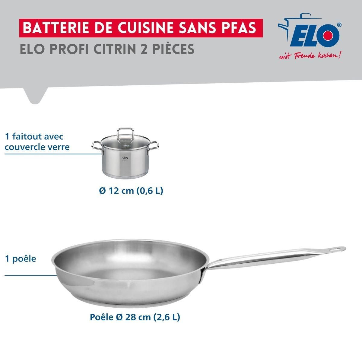 ELO Ensemble de 1 Poêle de cuisson 28 cm et 1 faitout 12 cm Elo Profi Citrin