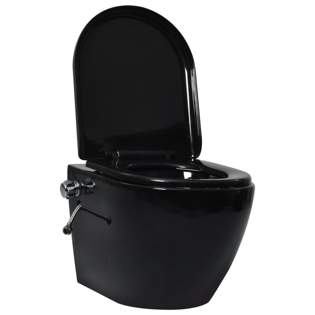 VIDAXL Toilette suspendue et sans bord avec reservoir noir ceramique