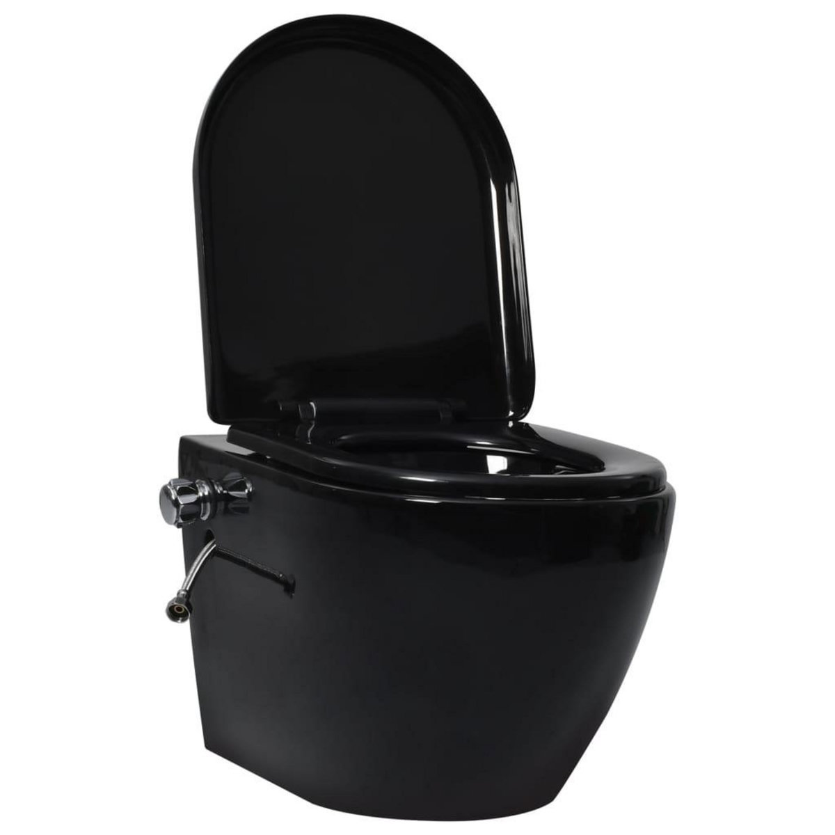 VIDAXL Toilette suspendue et sans bord avec reservoir noir ceramique