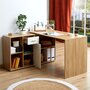 IDIMEX Bureau d'angle CARMEN table avec meuble de rangement intégré 4 étagères 1 porte et 1 tiroir, décor chêne sauvage/blanc