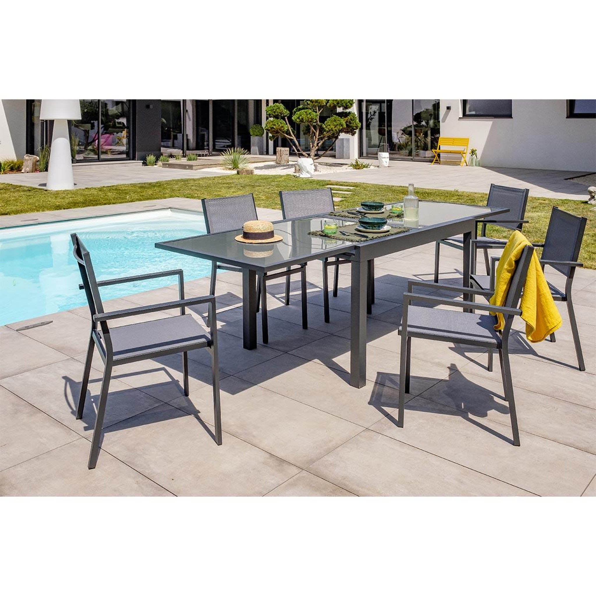 Voir la diapositive 4 : DCB GARDEN Fauteuil de Jardin Empilable  Tolede  87cm Gris Anthracite