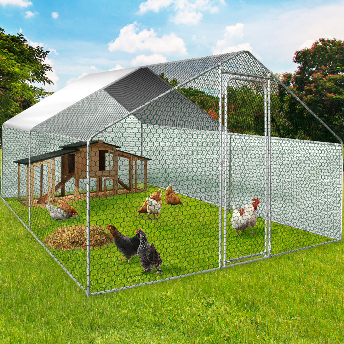 ID MARKET Bâches waterproof blanches 1 arrière + 2 côtés 150 gr pour enclos poulaillers