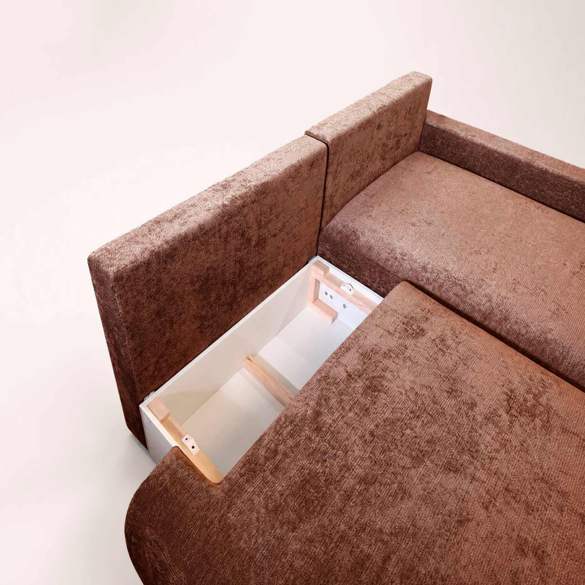 Voir la diapositive 5 : BEST MOBILIER Pivoine - canapé d'angle ouvert droit 4 places convertible avec coffre en tissu texturé
