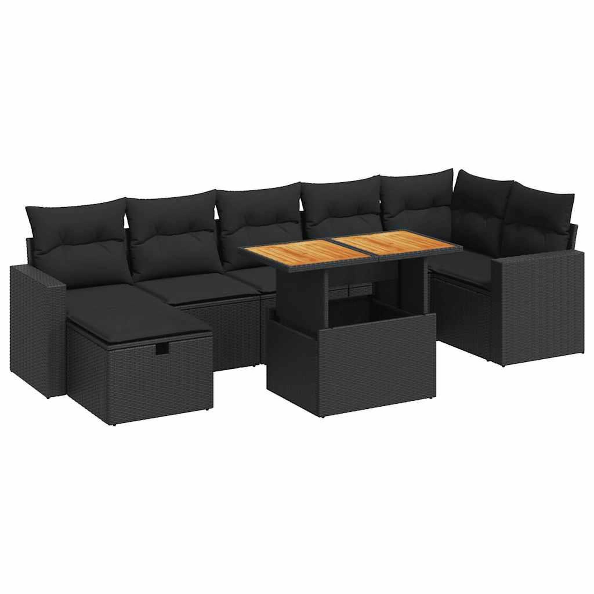 Voir la diapositive 2 : VIDAXL Salon de jardin 5 pcs avec coussins noir resine tressee acacia