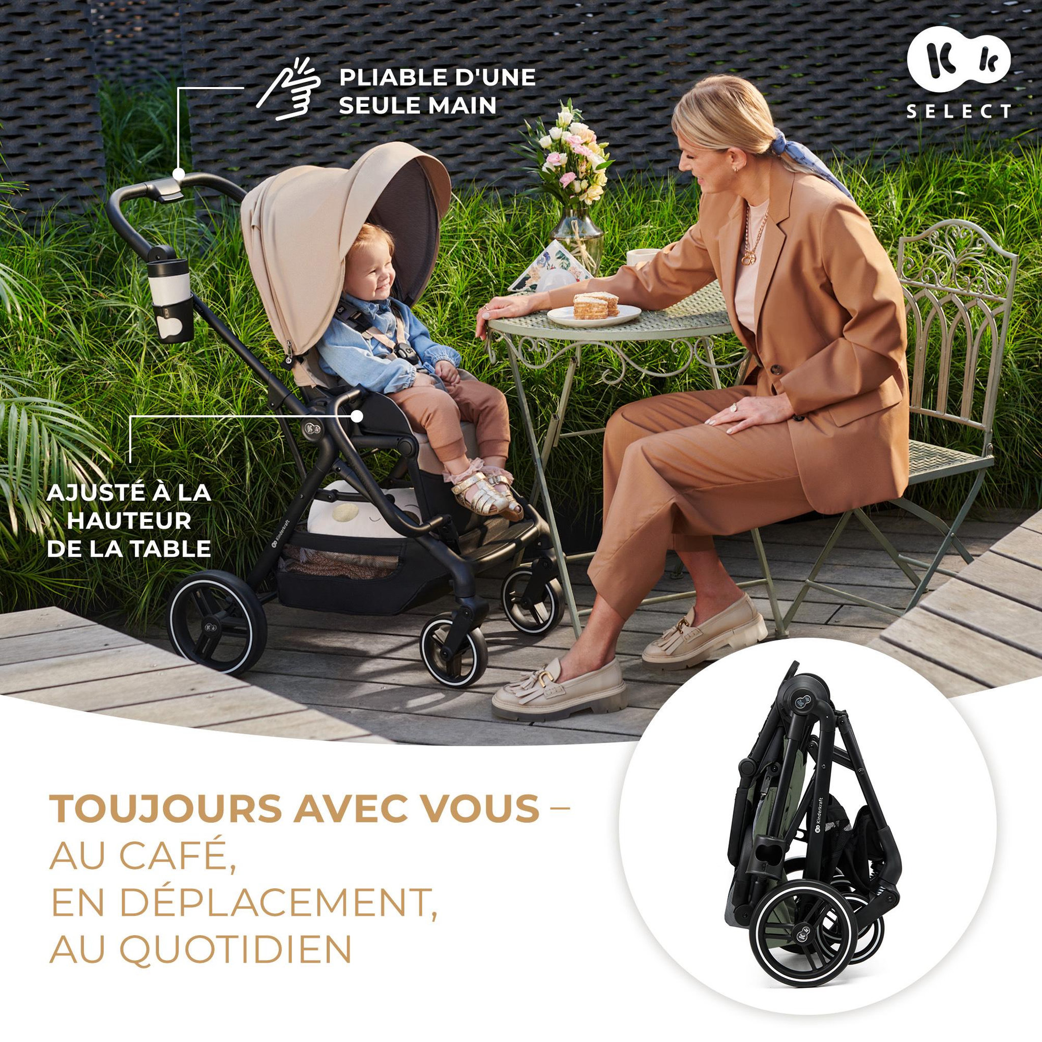 Voir la diapositive 3 : KINDERKRAFT Poussette 3 en 1 avec nacelle YOXI, roues anti-crevaison et accessoires