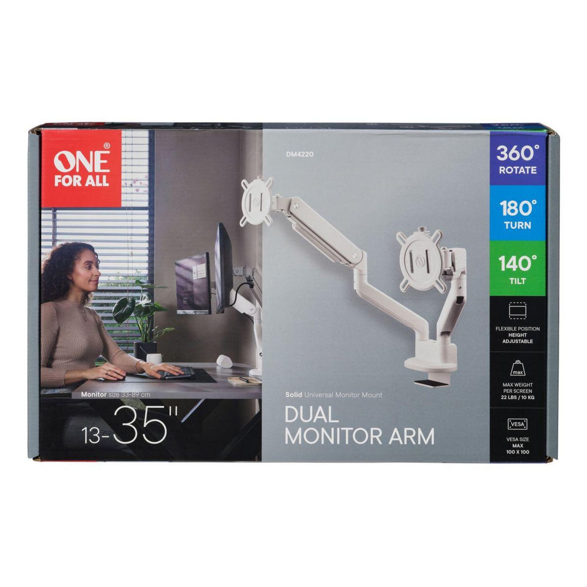 One For All Support écran PC Dual Arm blanc 13-35 pouces Orientable e